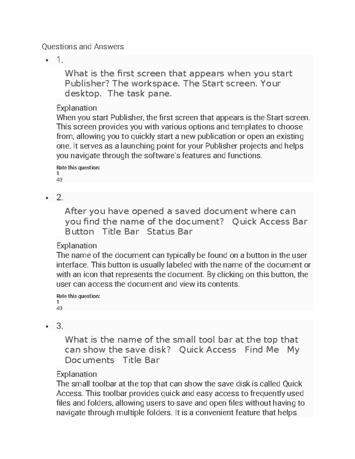 WORD Quiz - Key Questions and Answers Overview - Studocu