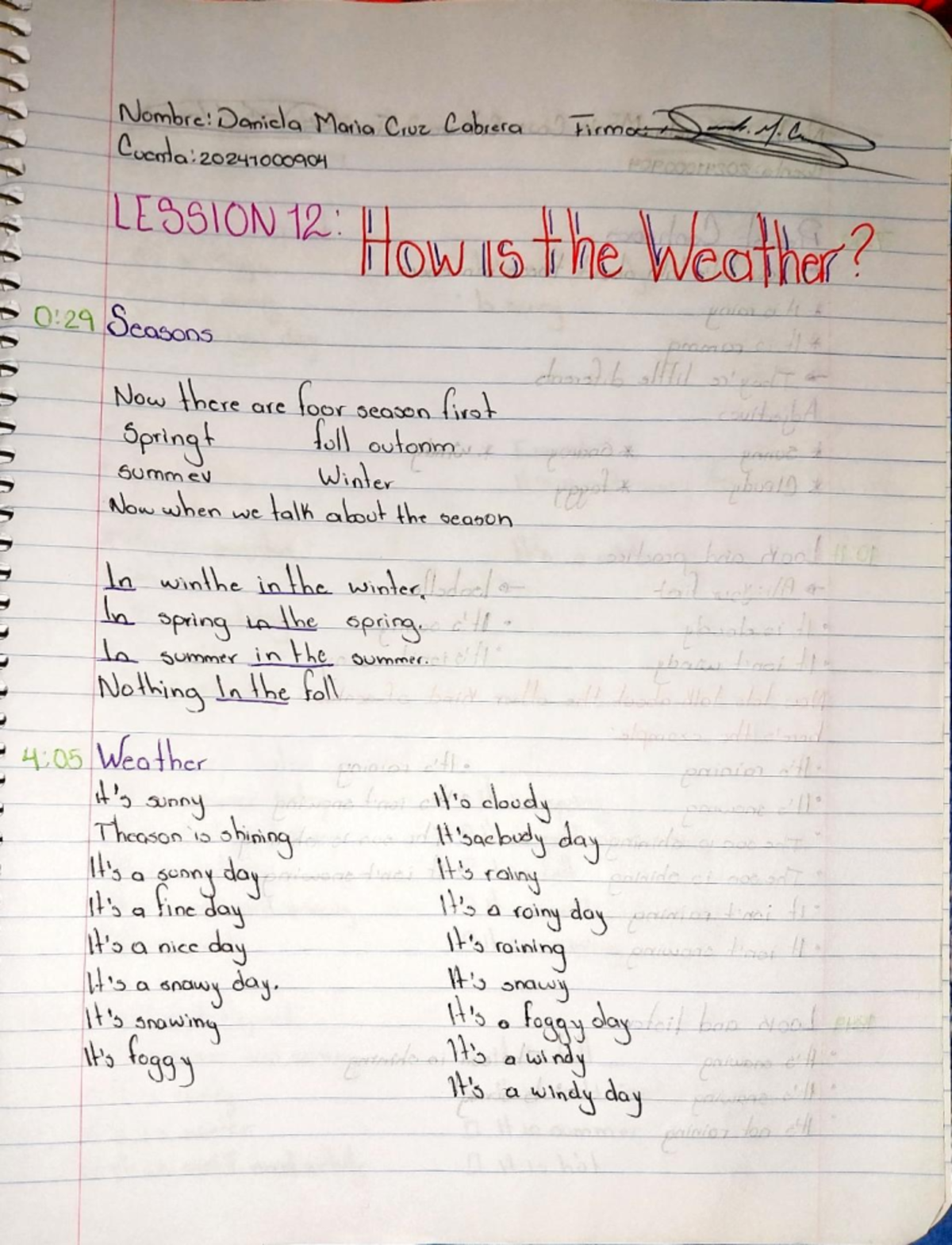 How is the weather - Notas del video - Nombre:Doniela Mala Coe labrsta ...