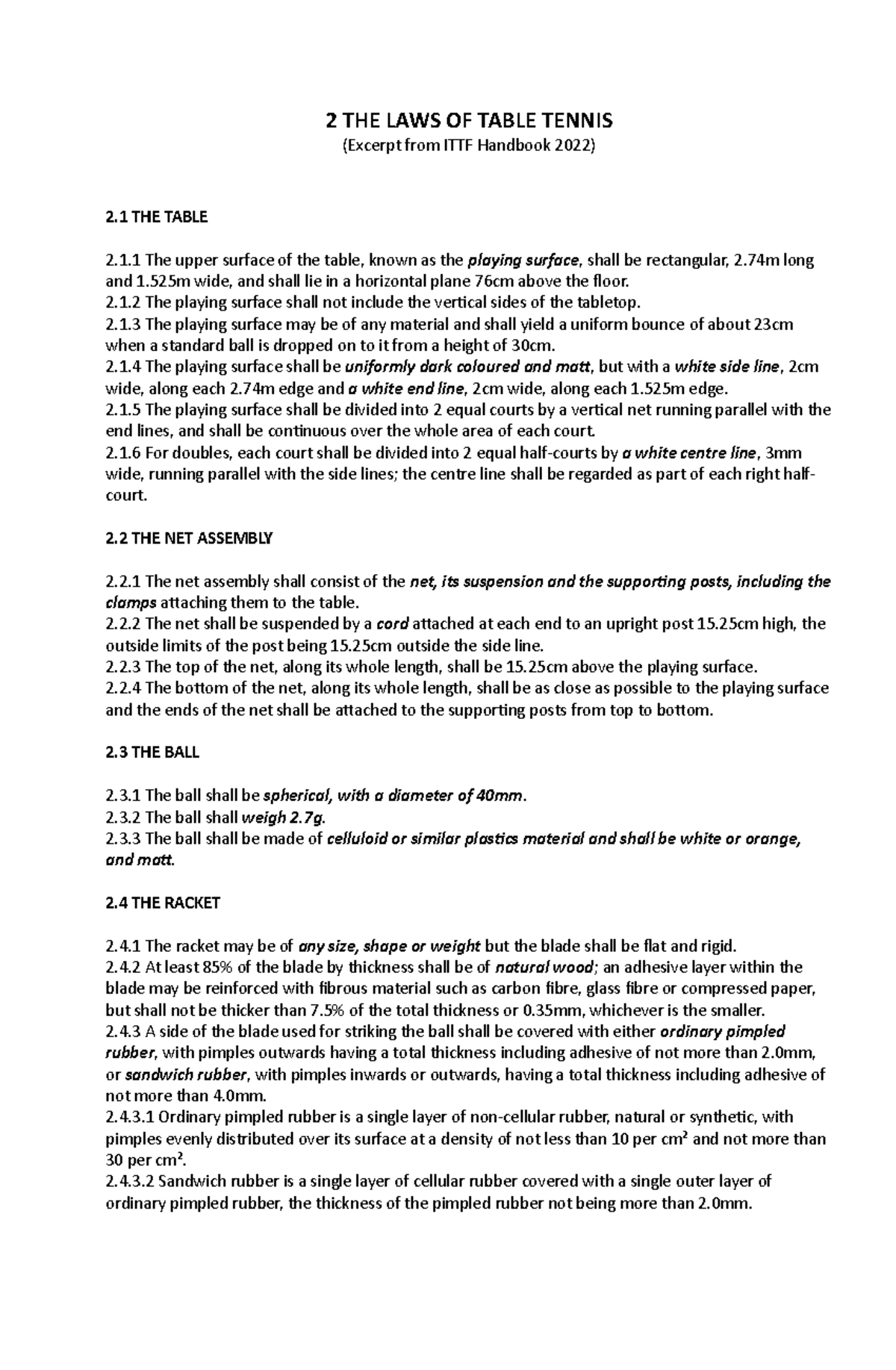 Laws of Table Tennis - ITTF Handbook 2022 Guidelines and Regulations ...