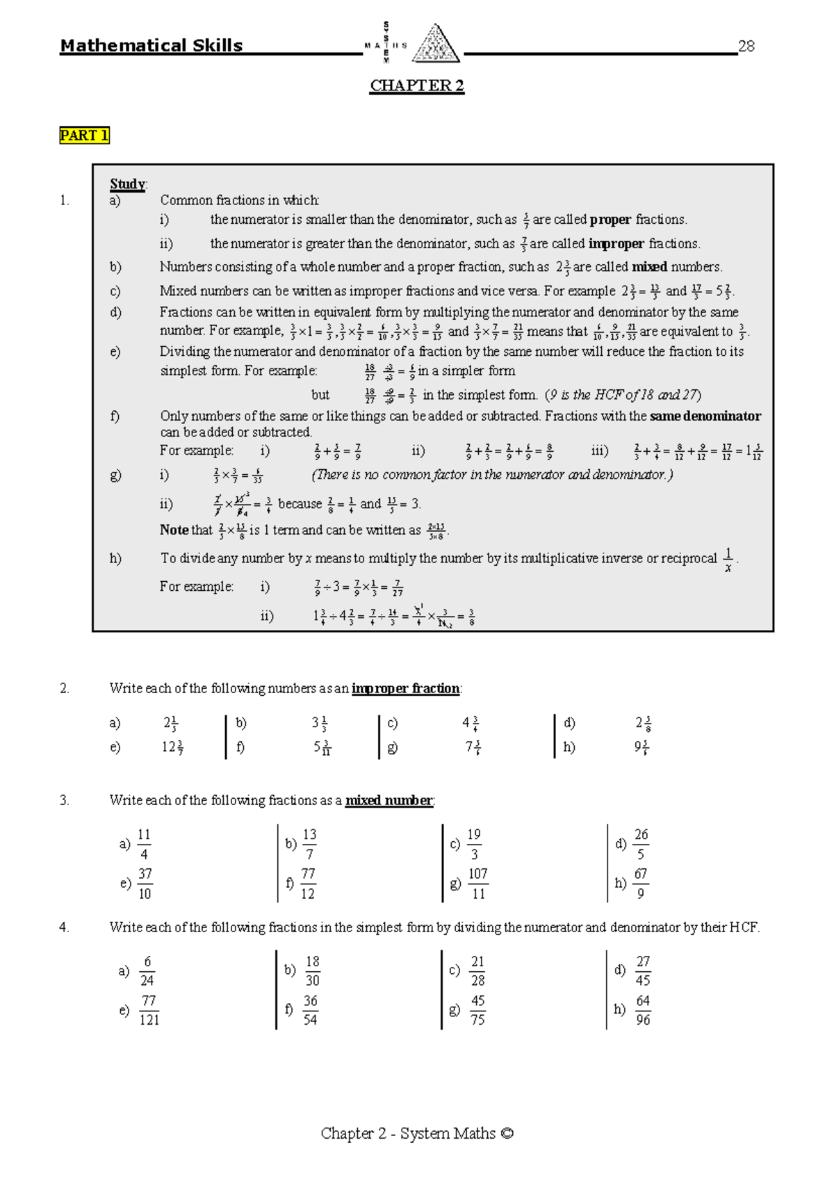 Mathematical Skills 28: Chapter 2 - Understanding Fractions and Ratios ...