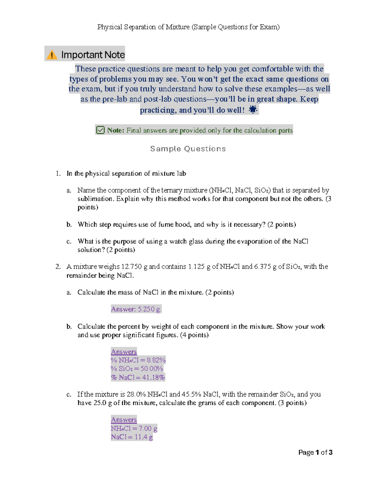 Physical Separation of Mixture (Sample Exam Questions) - Studocu
