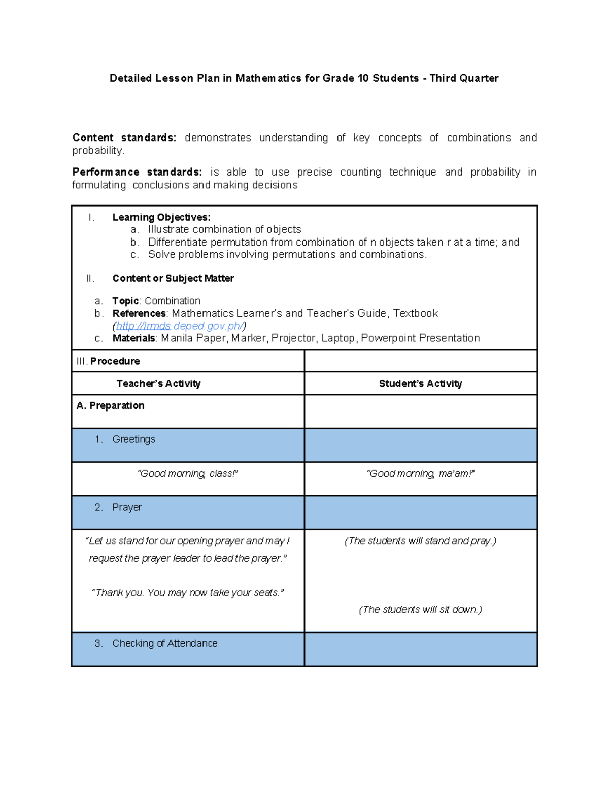 Lesson Plan of Grade 10 Third Quarter - Detailed Lesson Plan in ...