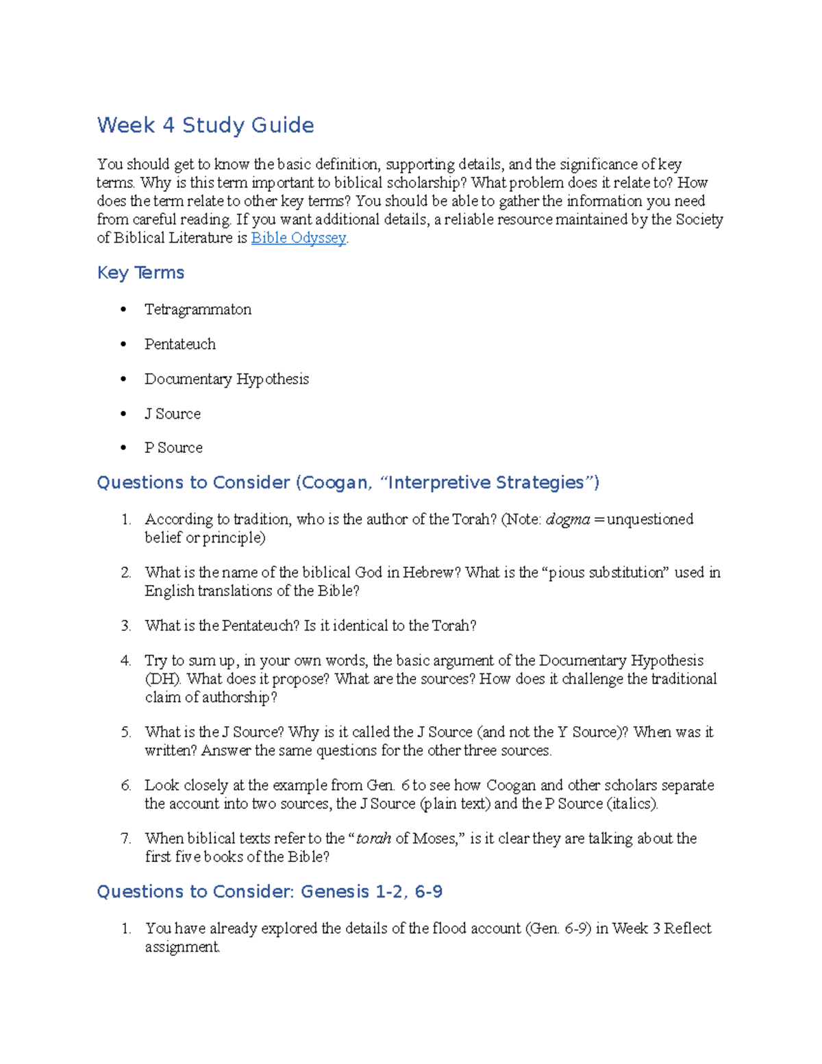 Week 4 Study Guide 1 - Week 4 Study Guide You should get to know the ...