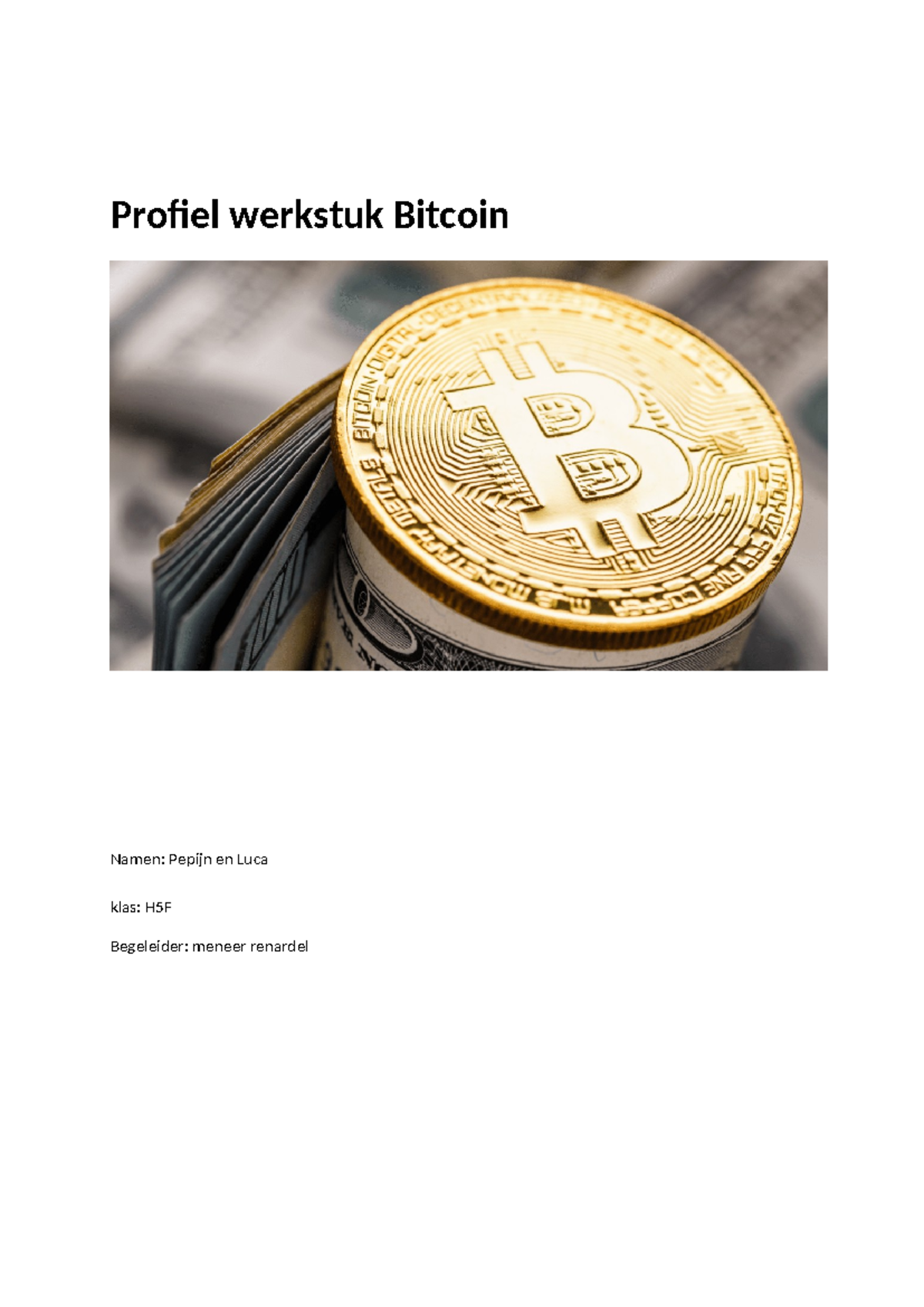 Profiel Werkstuk H5F: De Geschiedenis en Impact van Bitcoin - Studeersnel