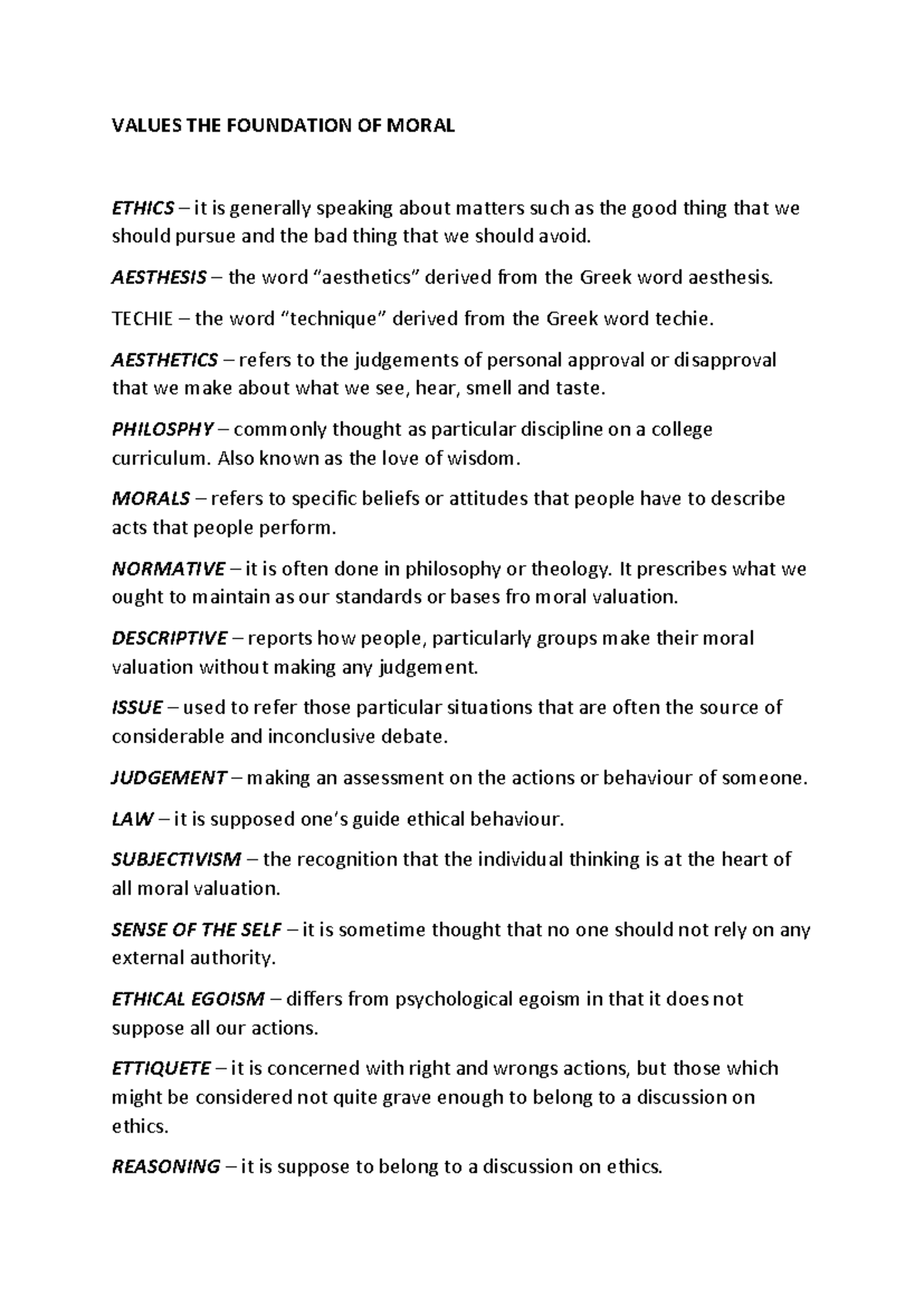 VALUES02 Ethics Concepts and Theories: A Comprehensive Overview - Studocu