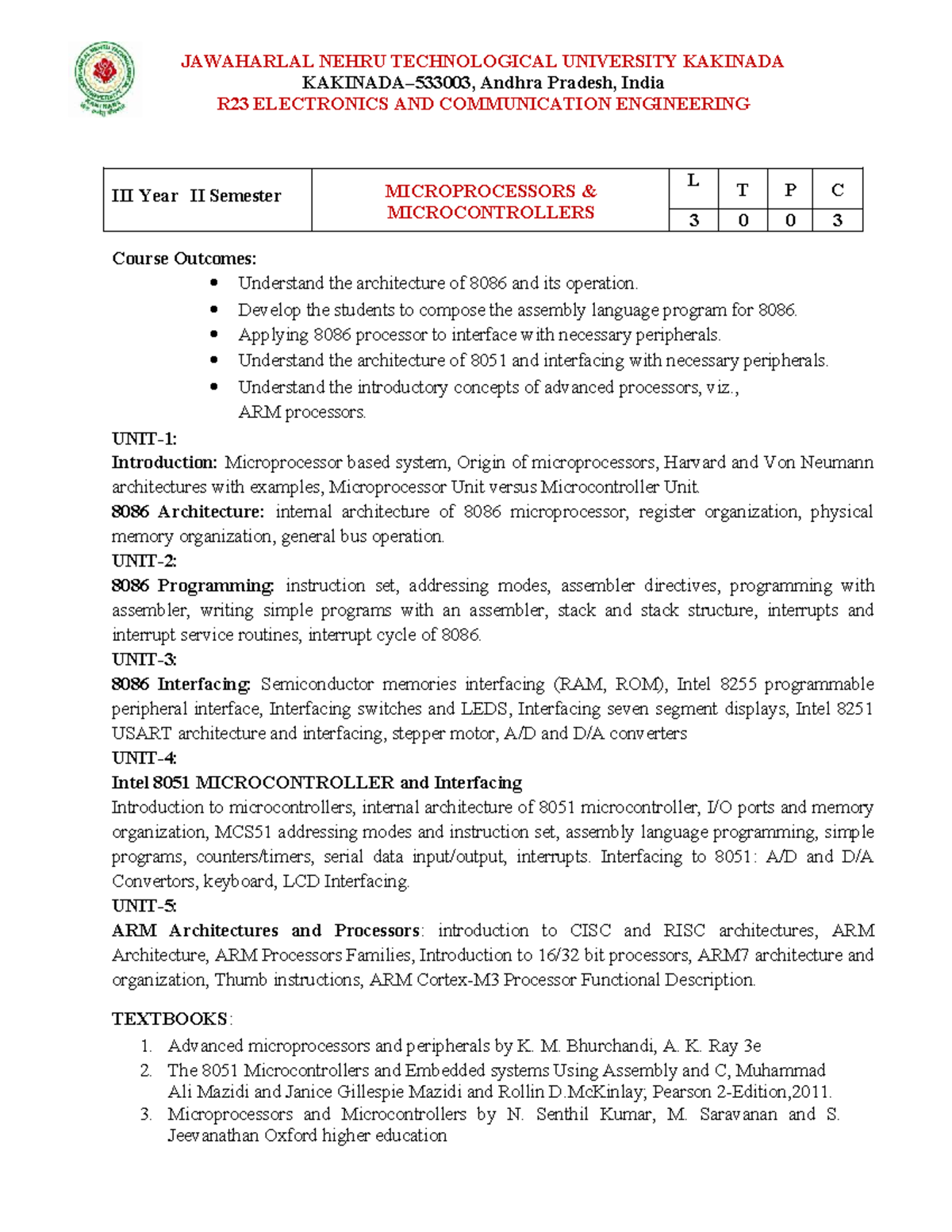 R23 Microprocessors & Microcontrollers Notes for Year II Semester - Studocu