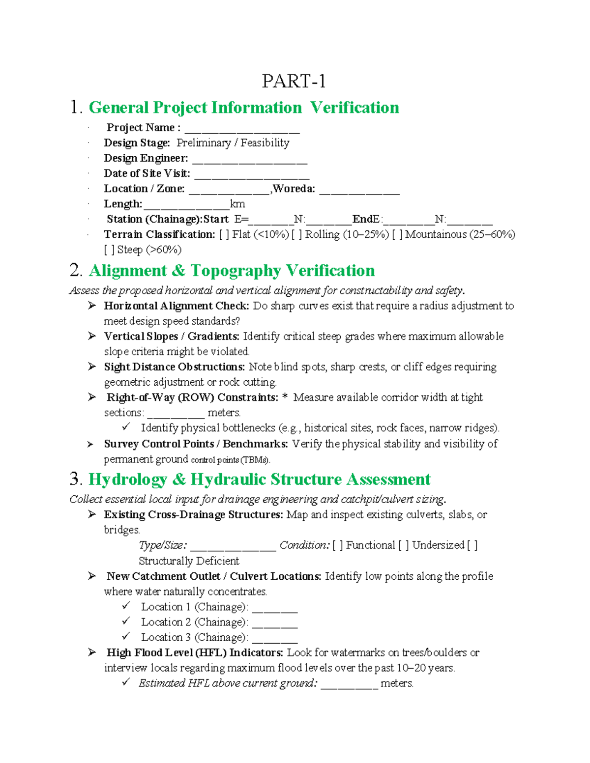 RCFSP Road Design Preliminary Feasibility Study Checklist - Studocu