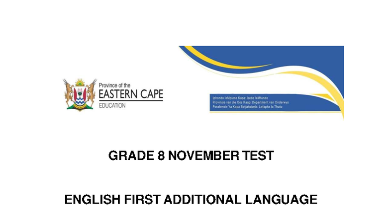 Grade 8 English First Additional Language November Test QP 2025 - Studocu