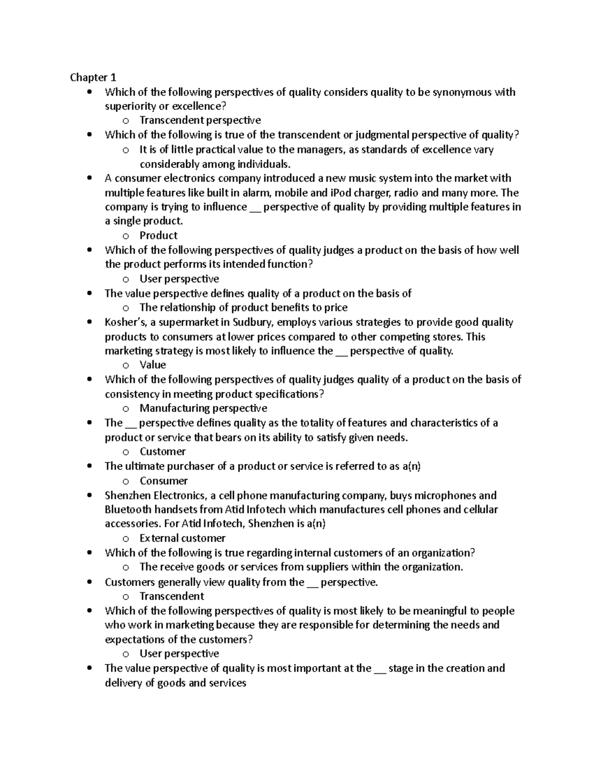 Study Guide for Quality Management Exam 1 (QMT 101) - Studocu