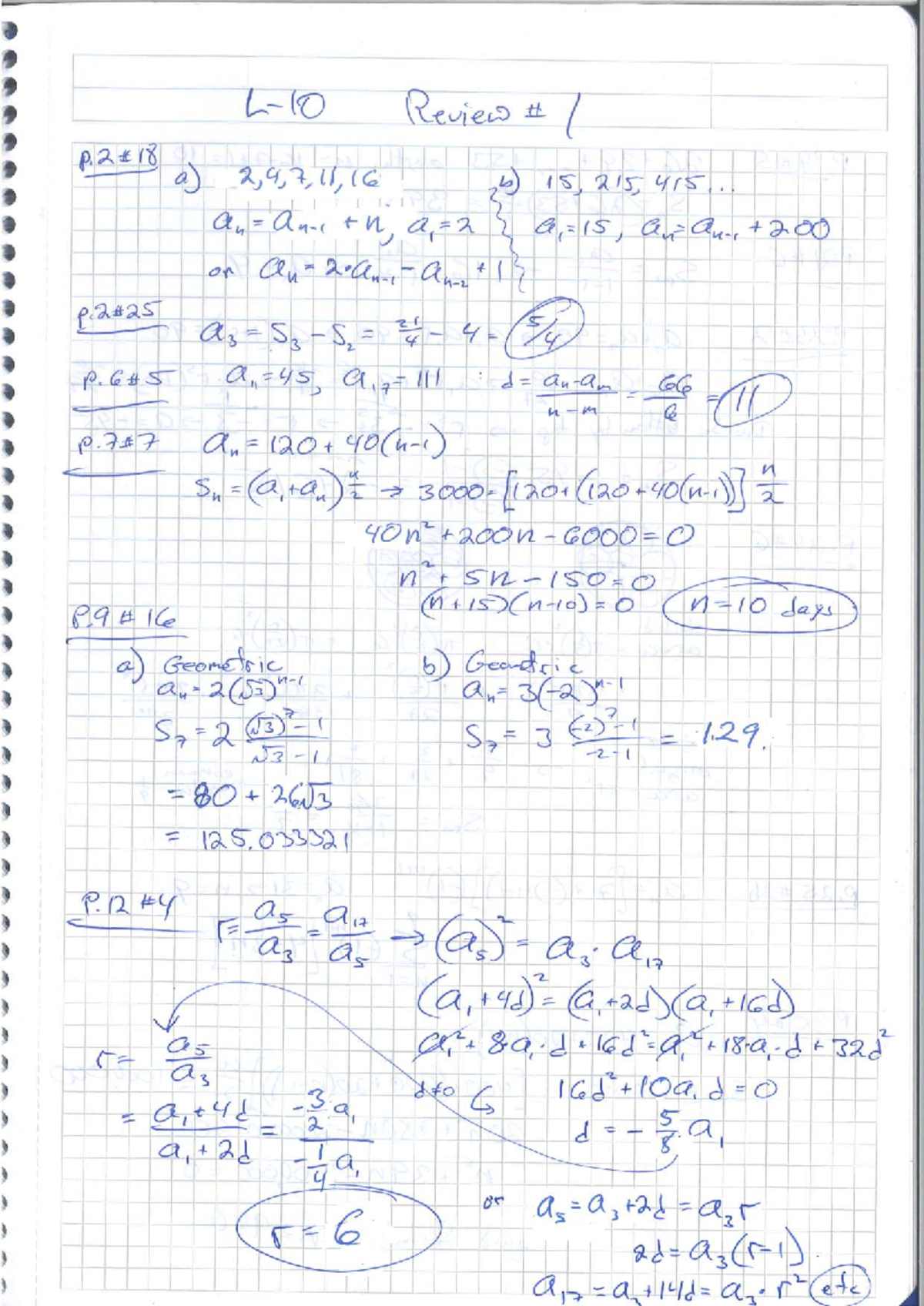 L-10 Review 1 Key: Geometric Sequences & Series Solutions - Studocu