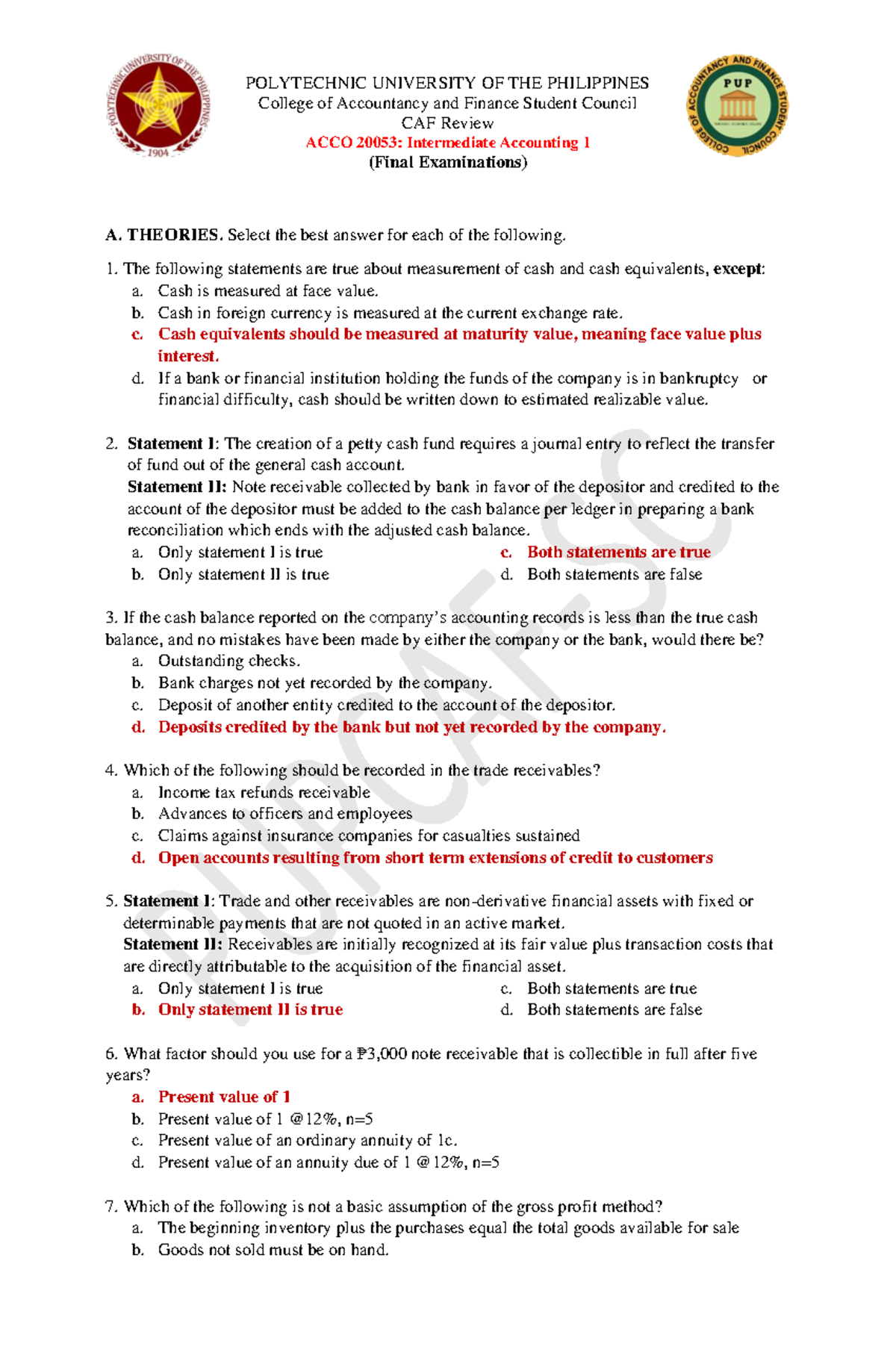 ACCO 20053 Intermediate Accounting 1 Final Exam Review Guide - Studocu