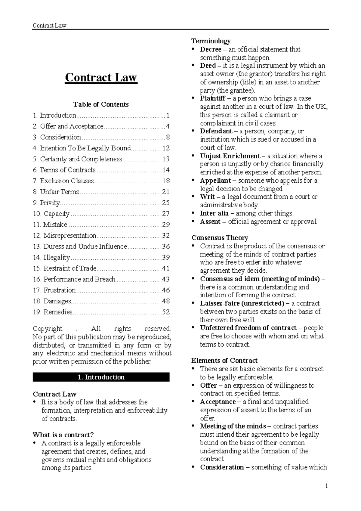Contract Law - Comprehensive Study Notes for Exam Preparation - Studocu