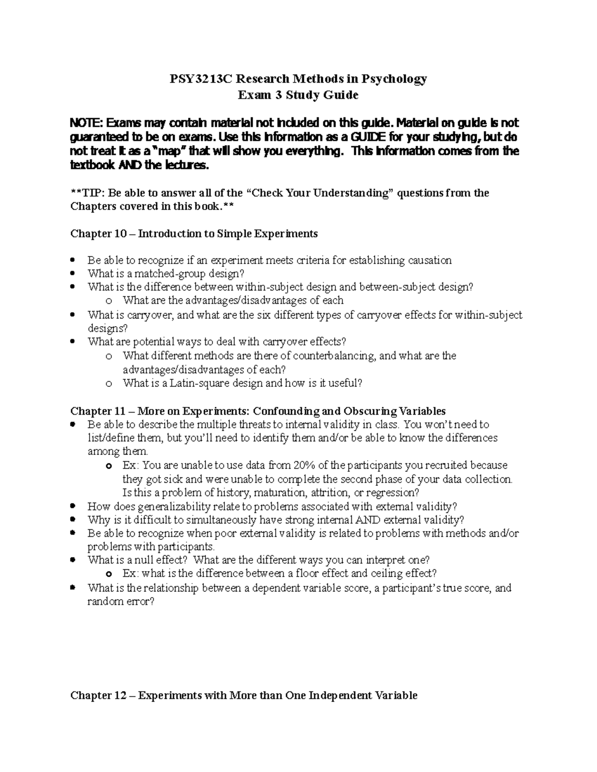 PSY3213C - Exam 3 Study Guide: Research Methods in Psychology - Studocu