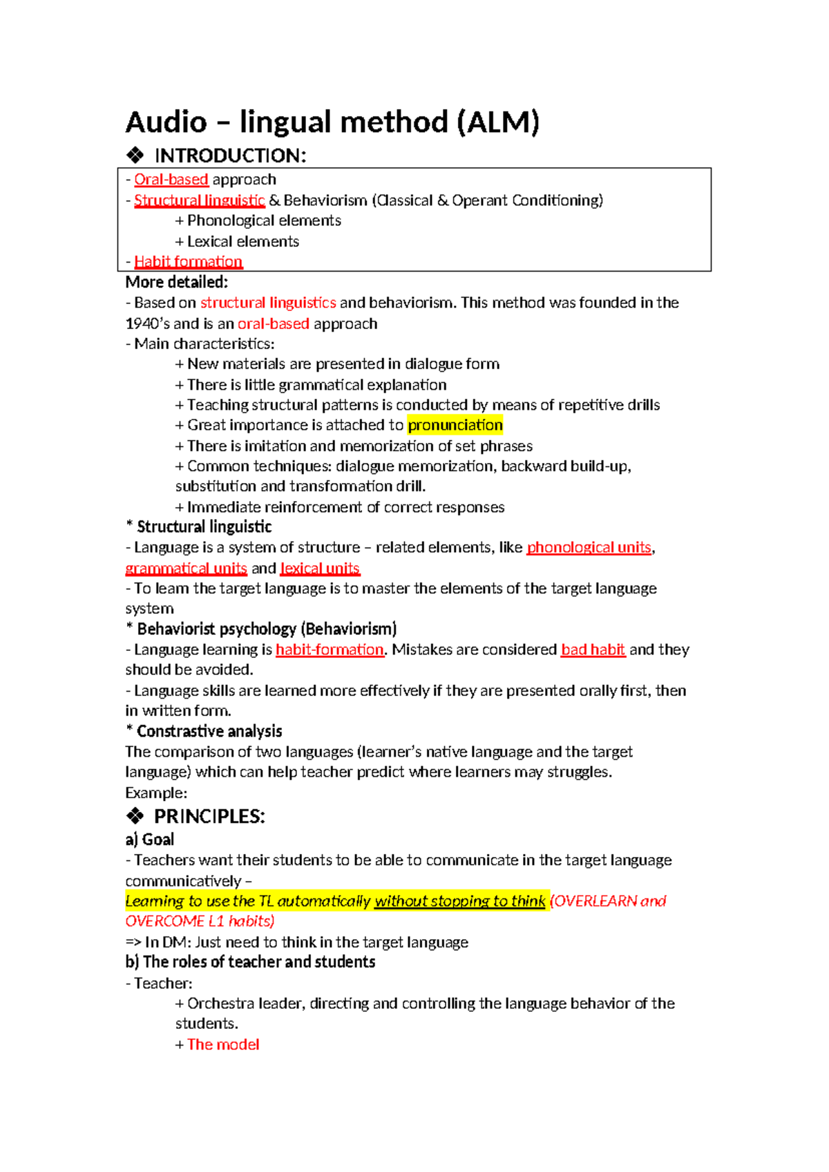Audio Lingual Method (ALM) Overview and Key Principles - Studocu