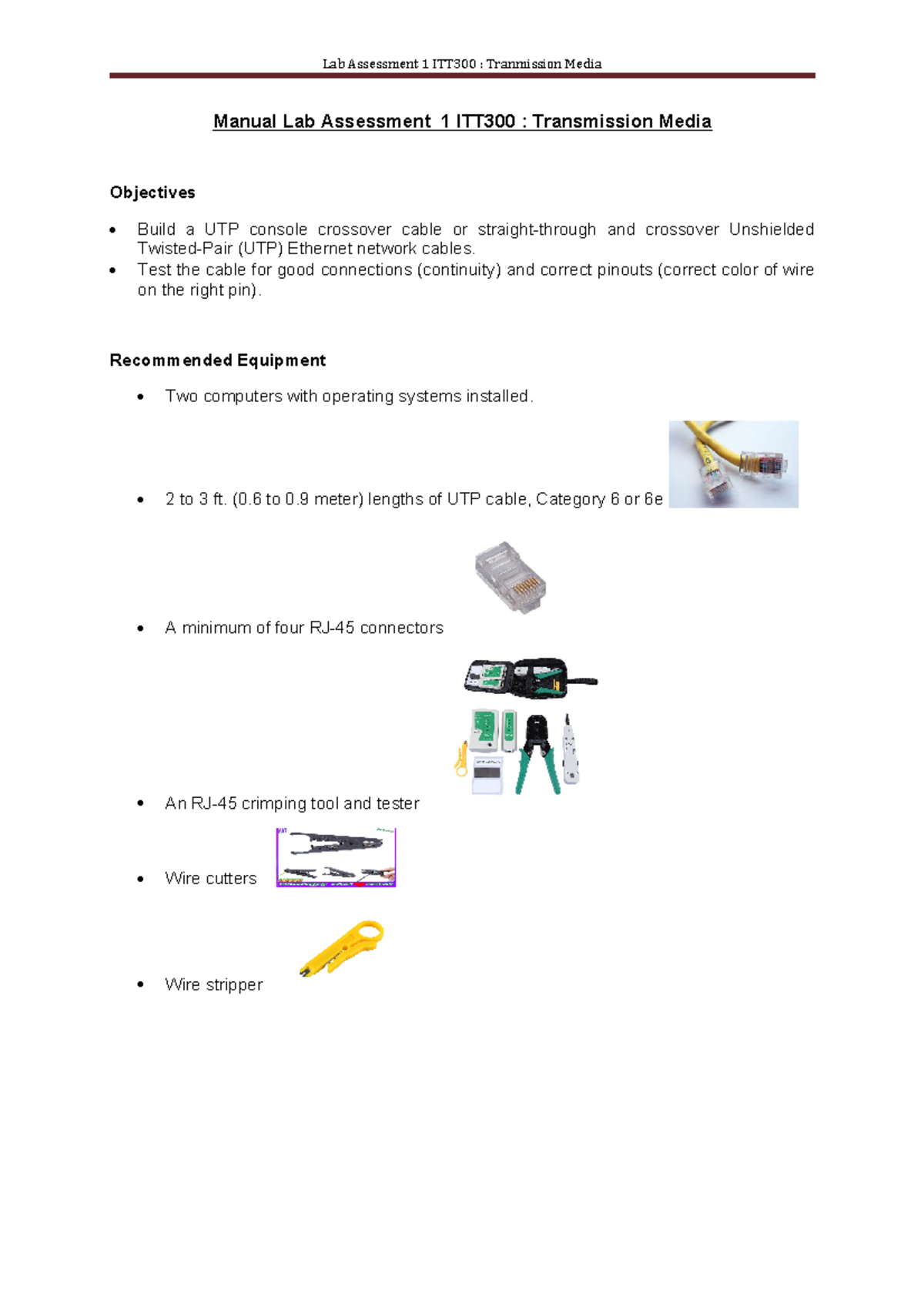 Manual Guide for Lab Test on Crimping UTP Cabling ITT300 - Studocu
