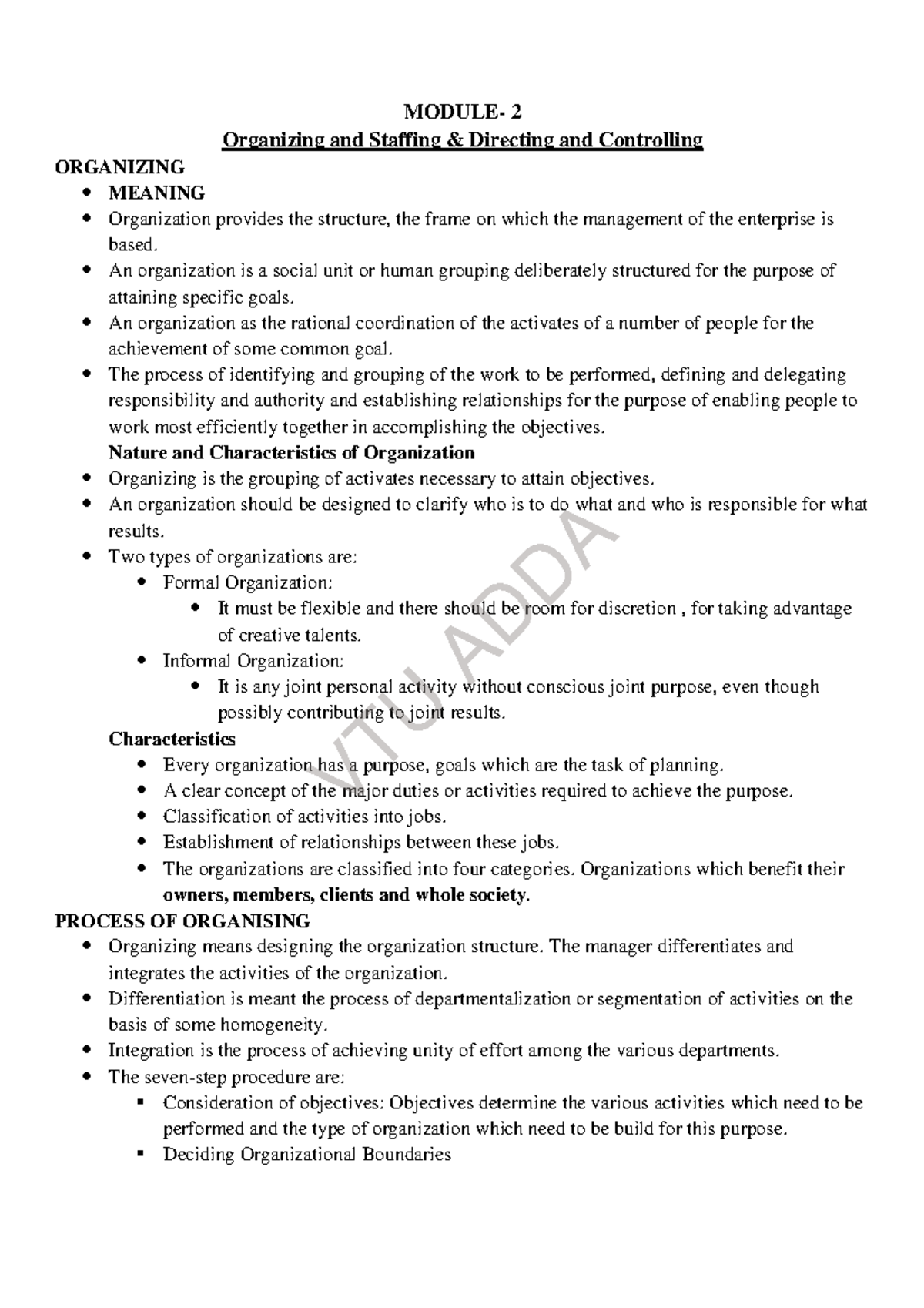 BEC501 Module 2: Organizing, Staffing, Directing, and Controlling Notes ...