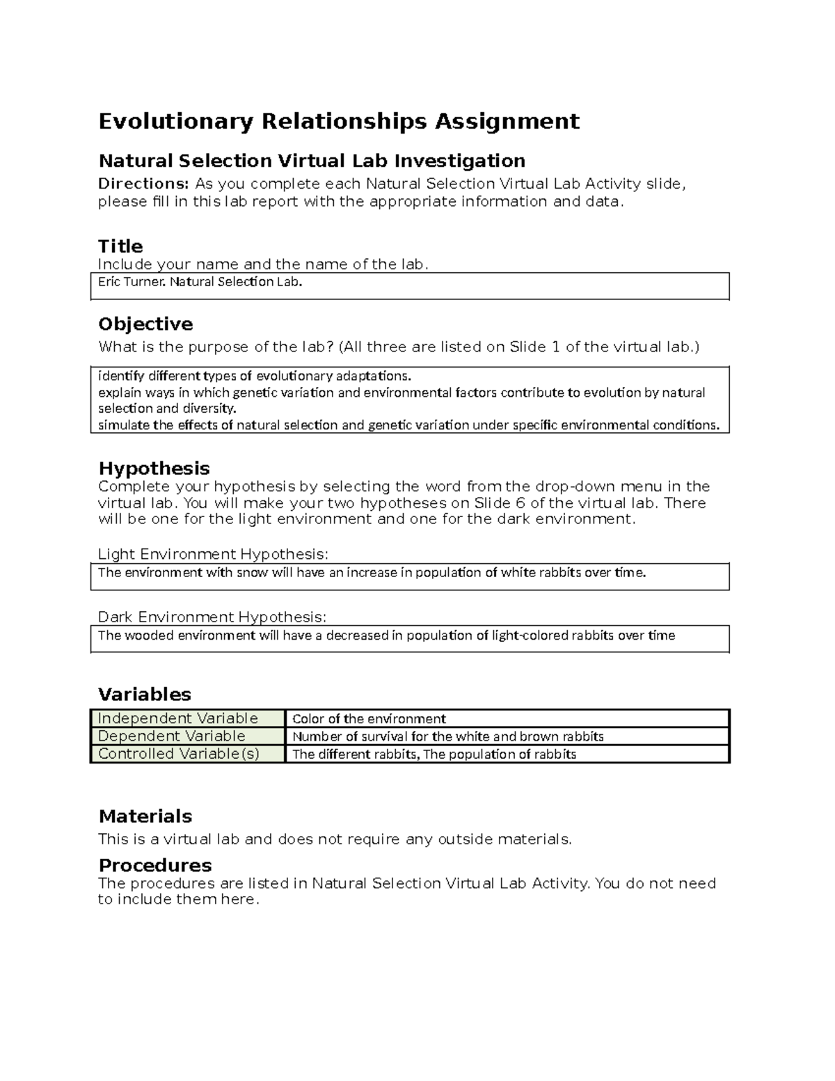 05 02 Evolutionary Relationships Lab Report: Natural Selection Analysis ...