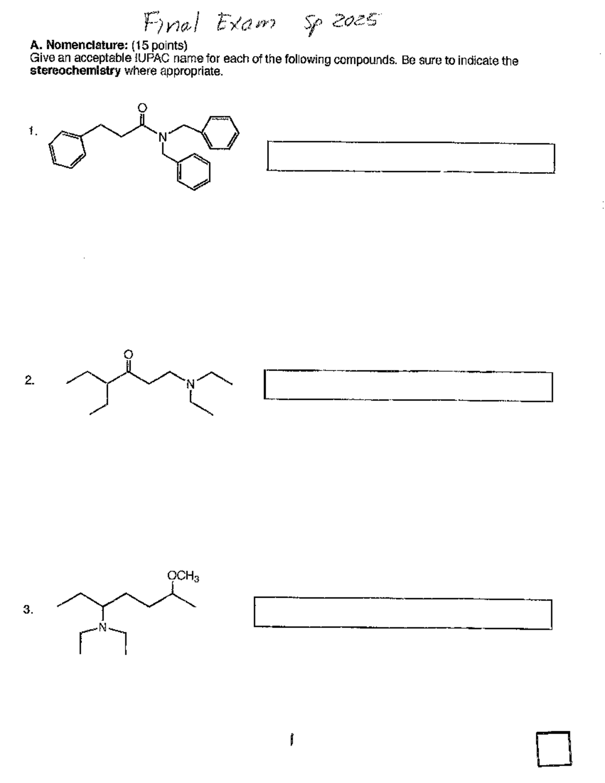 Final Exam SP 2025: Organic Chemistry II Nomenclature & Reactions - Studocu
