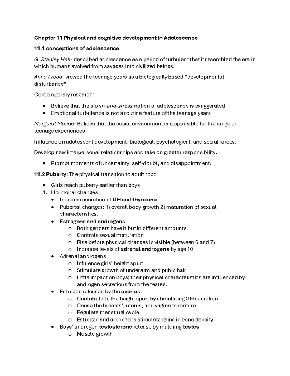 Adolescence Development: Physical and Cognitive Changes - Chapter 11 ...
