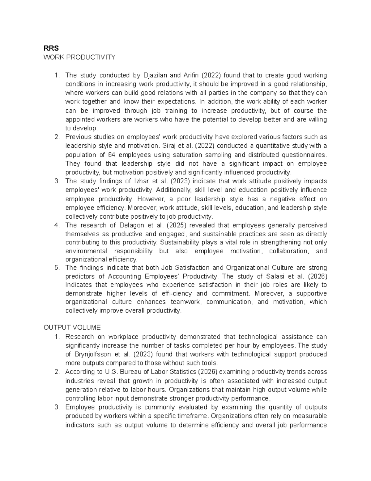 RRS-RRL Chapter 2: Insights on Work Productivity and Performance - Studocu
