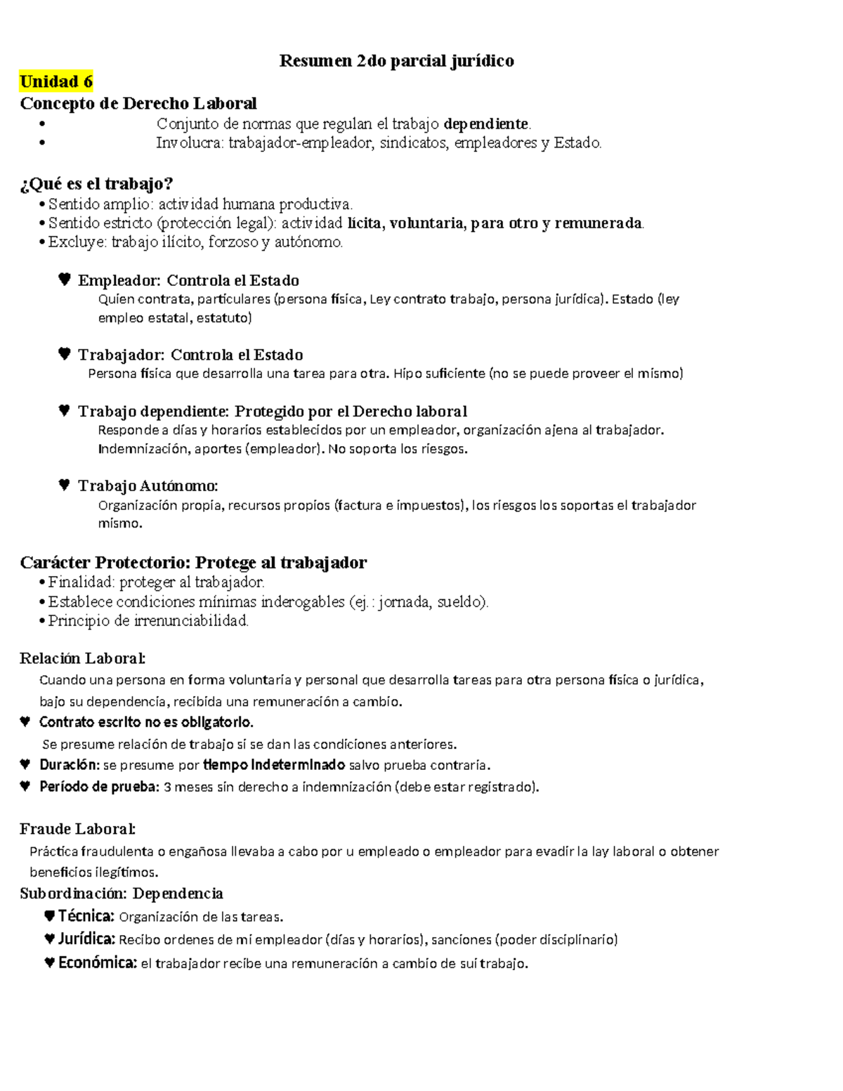 Resumen Unidad 6 y 7 Derecho Laboral y de Familia - 2do Parcial - Studocu