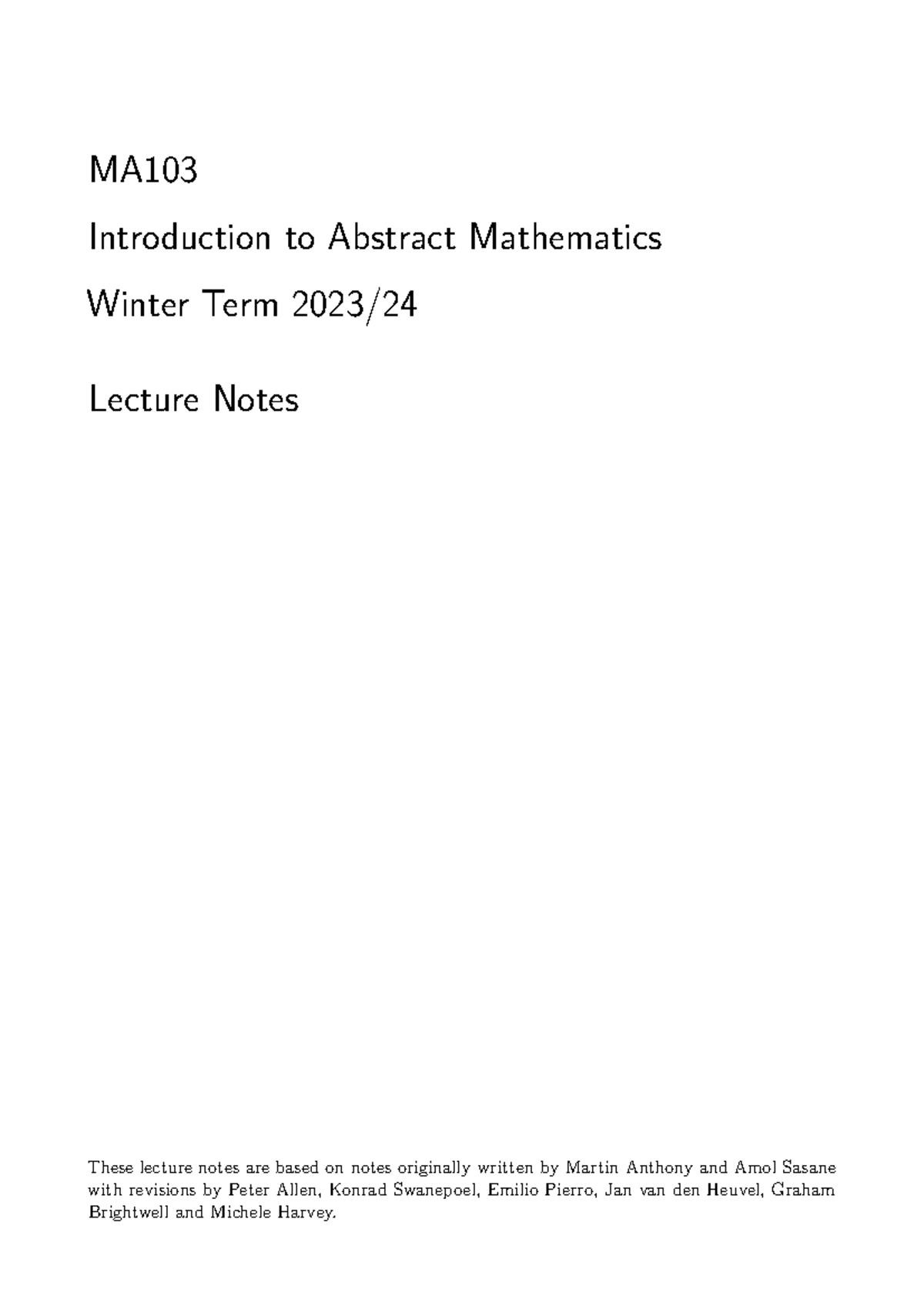 MA103 all-2024 - Winter Term Notes - MA Introduction to Abstract ...