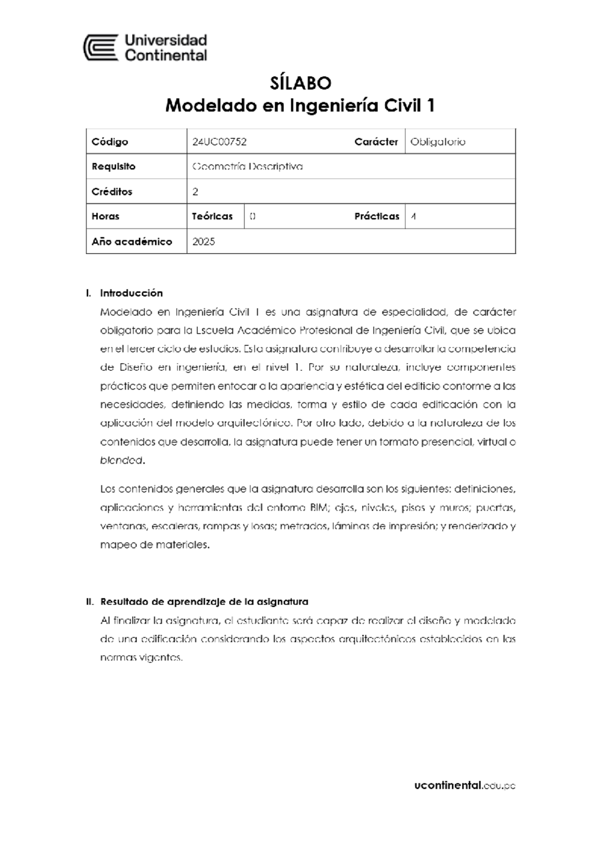Sílabo de Modelado en Ingeniería Civil 1 - 24UC00752 - Document Preview