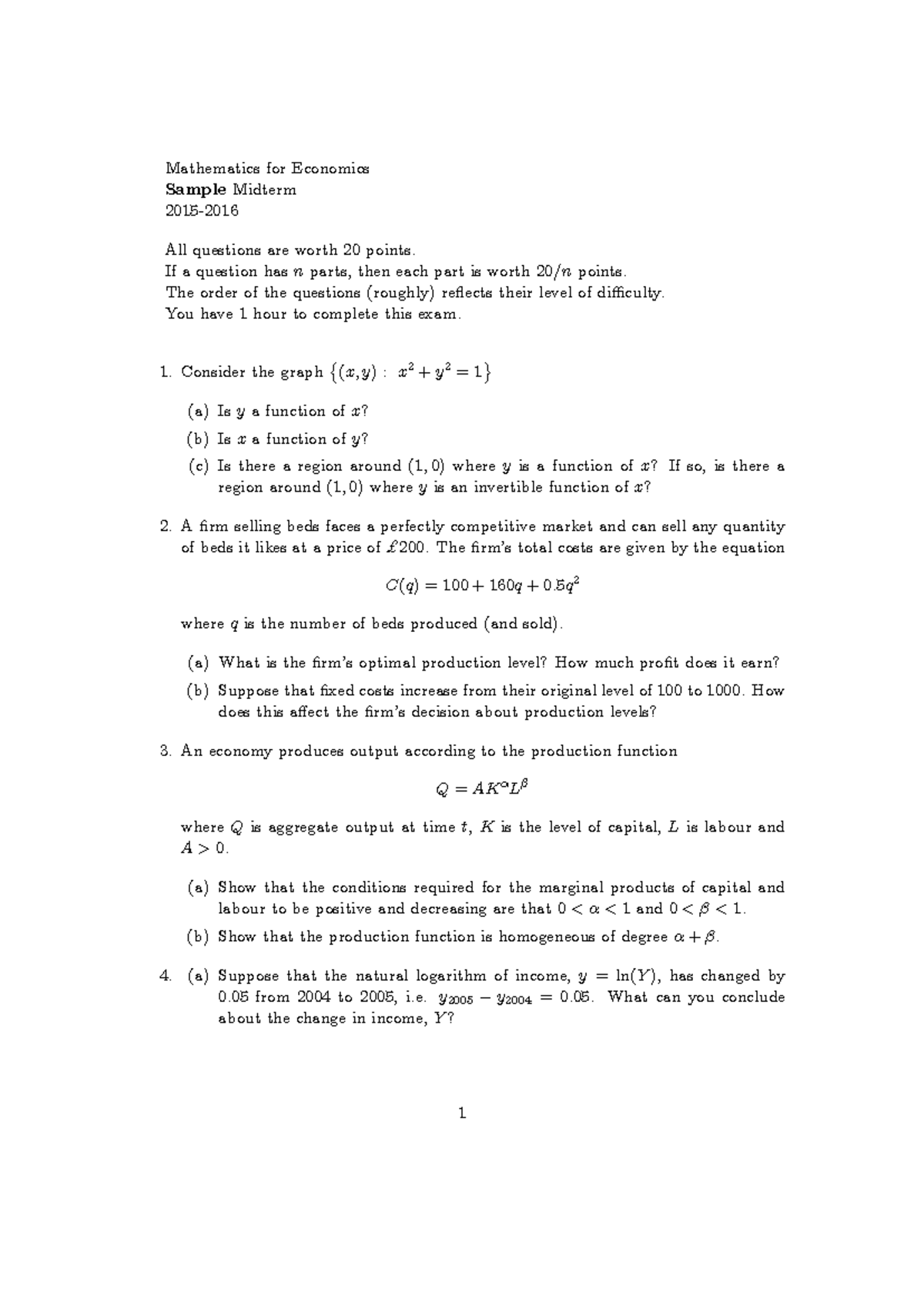 Exam 2015, questions - sample exam - Mathematics for Economics Sample ...