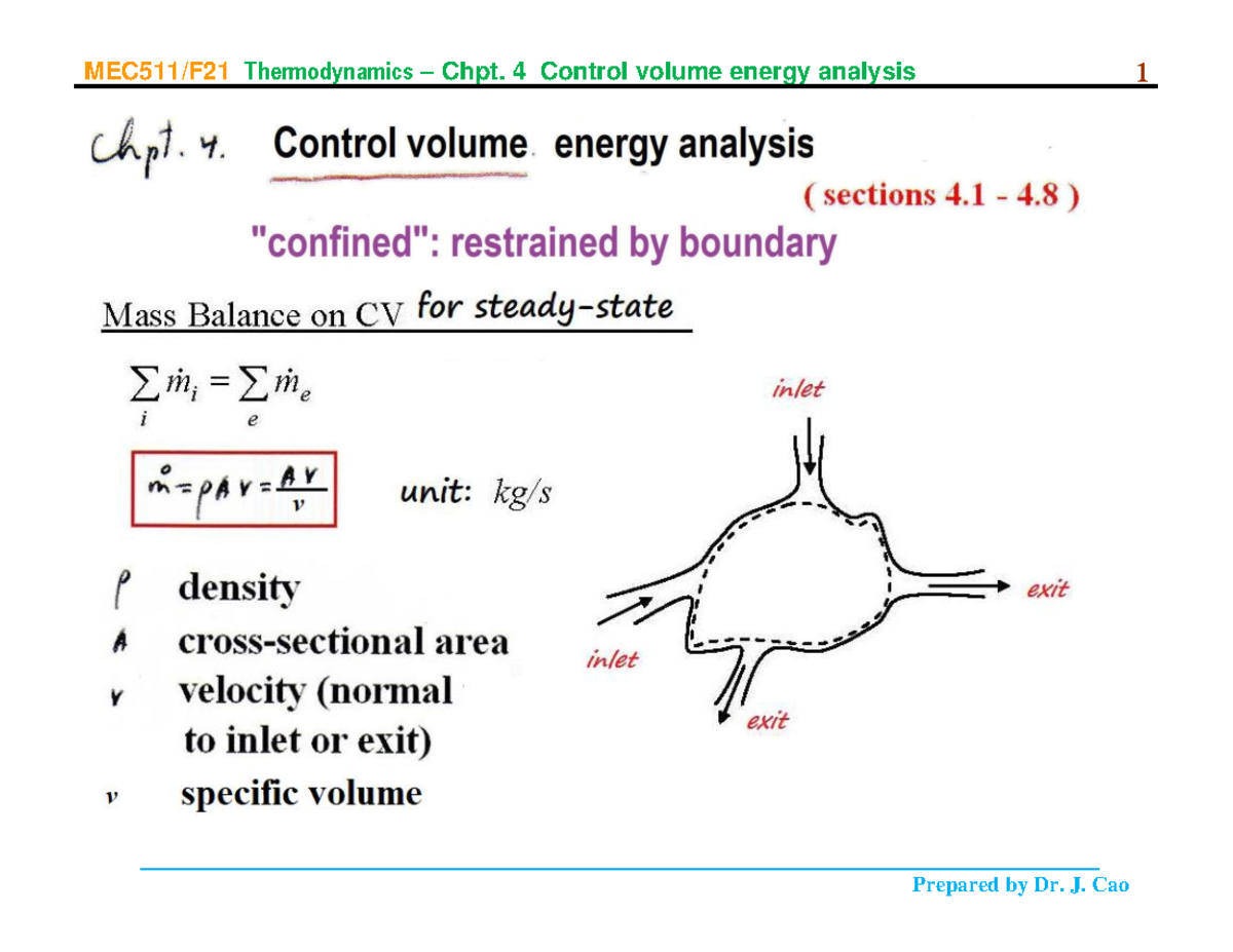 Thermodynamics MEC511 Chpt. 4 Control Volume Analysis Notes - Studocu
