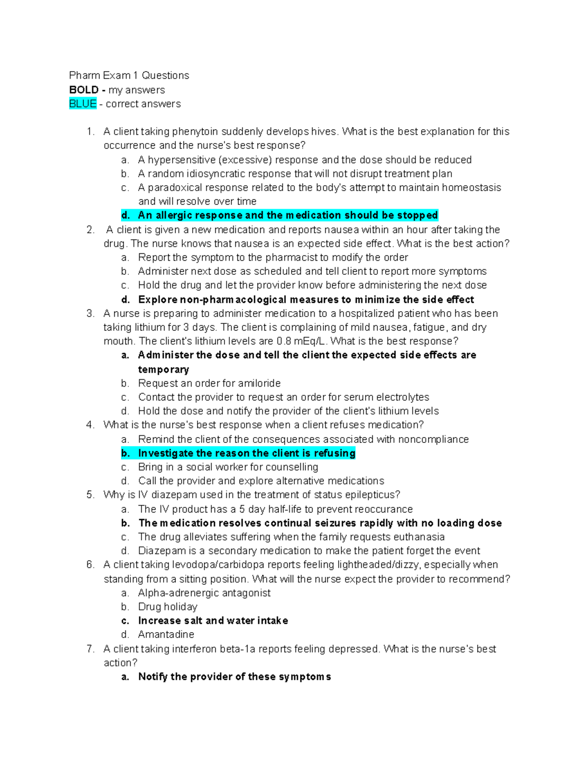 Pharm 101 Exam 1 Questions & Answers - Rasmussen - Studocu