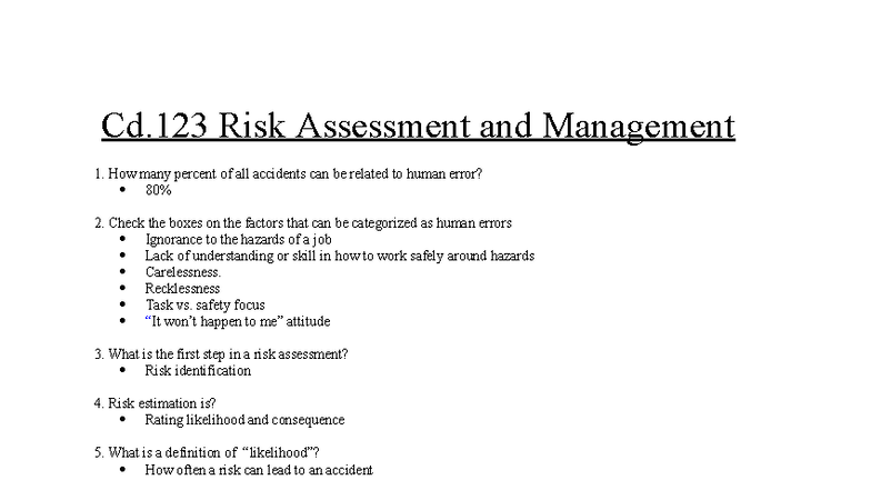 CD 123 Risk Assessment & Management: Human Error & Safety Measures ...