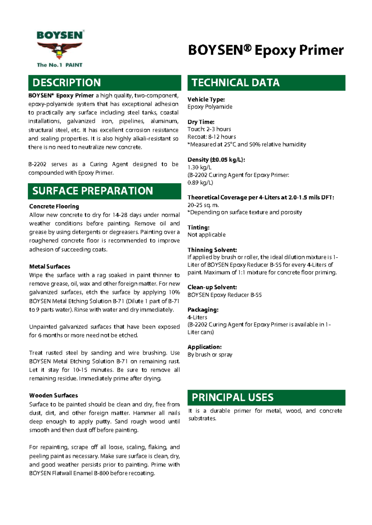 BOYSEN Epoxy Primer TDS & MSDS: Technical Data and Safety Guide - Document Preview