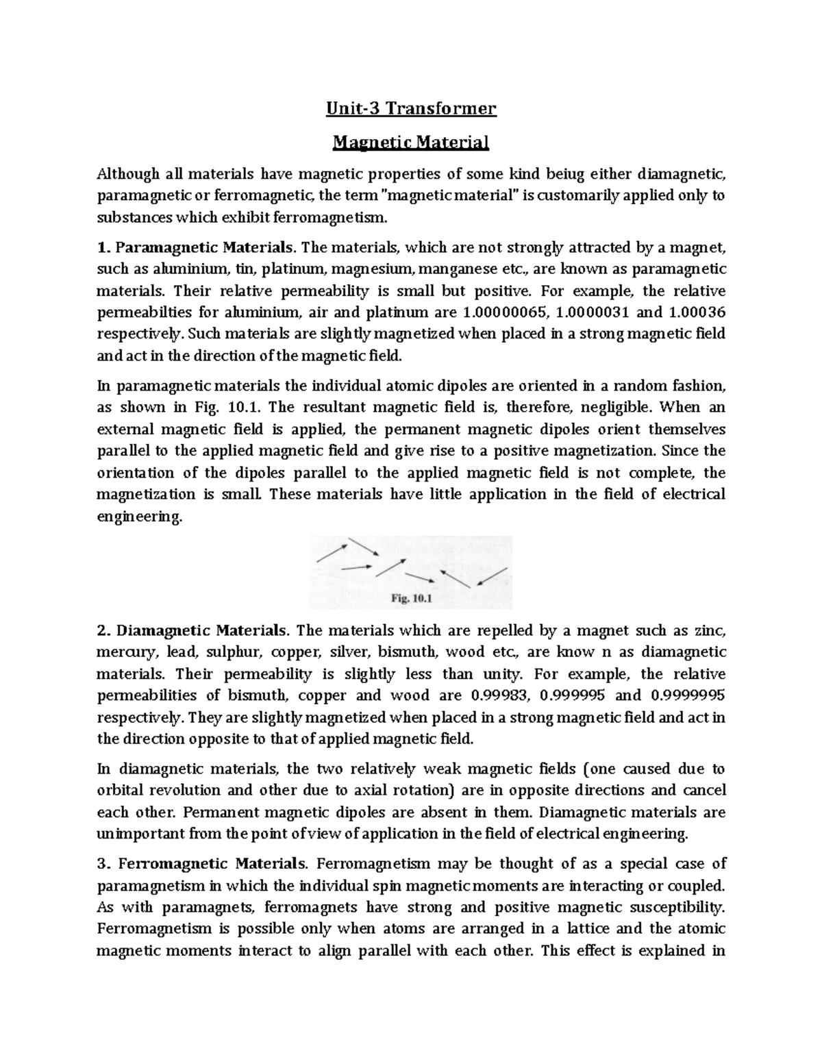 Bee3 magnetic materials - Unit-3 Transformer Magnetic Material Although ...