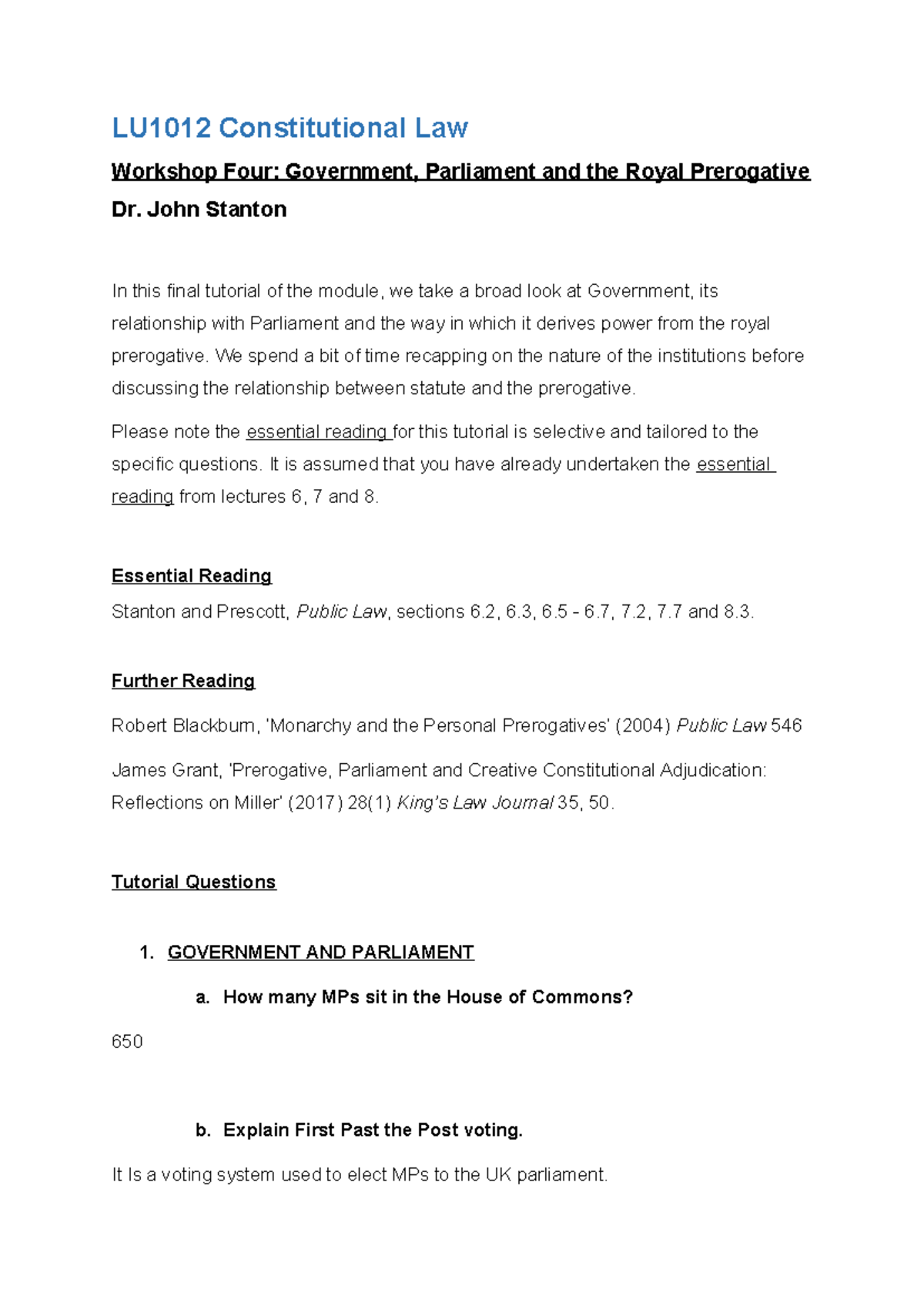 Workshop 4 handout - gbgd - LU1012 Constitutional Law Workshop Four ...