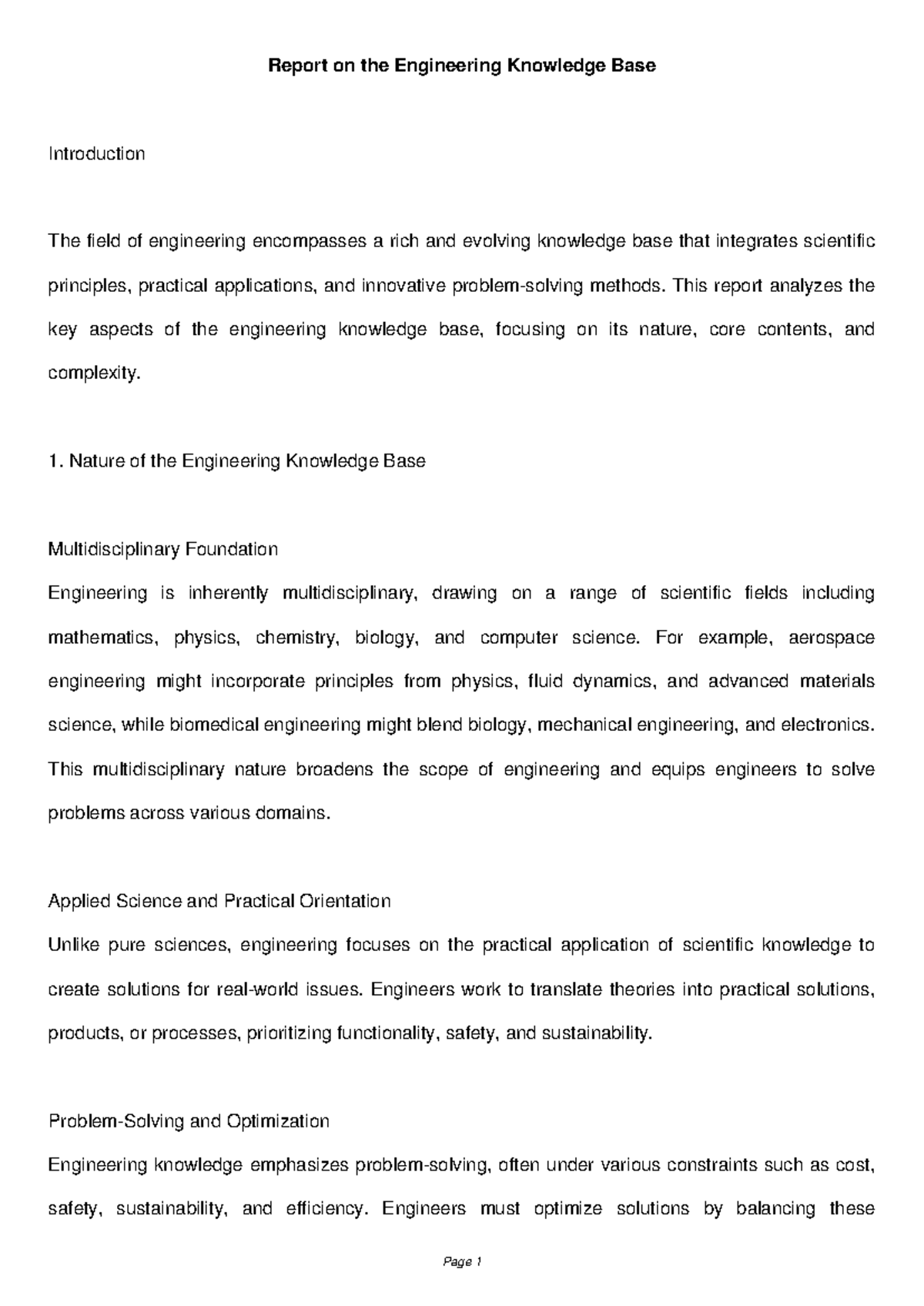 ENGR 101: Engineering Knowledge Base Report Overview and Analysis - Studocu