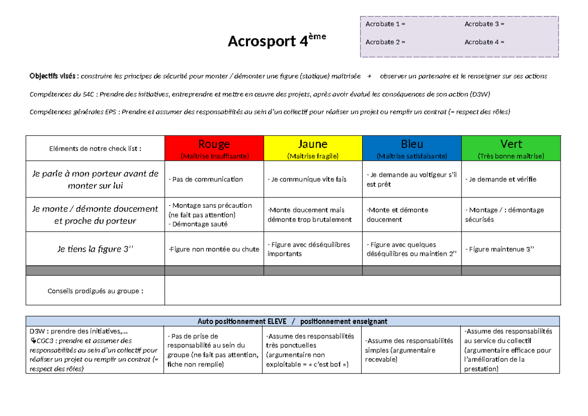 Leçon 1 Acro - RAS - Acrosport 4 ème Objectifs visés : construire les ...