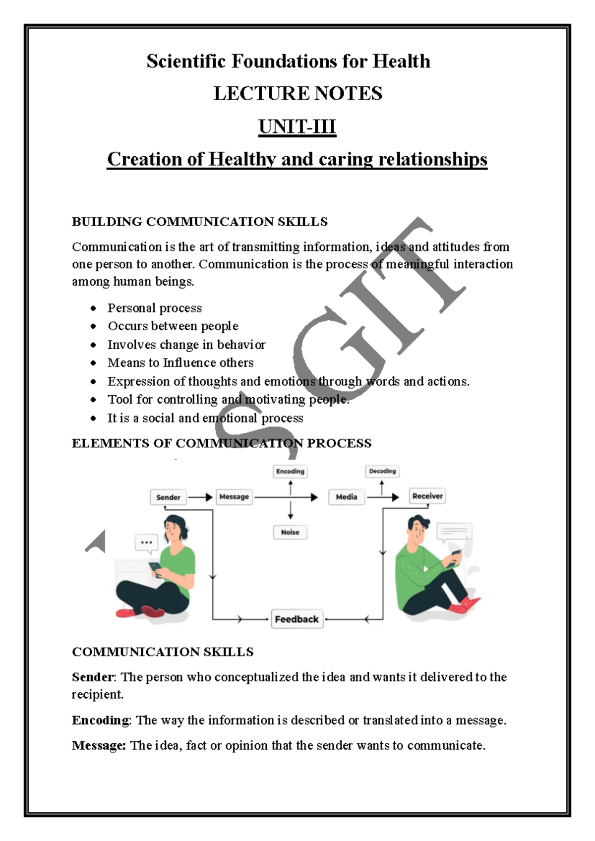 SFH UNIT 3 Lecture Notes: Building Healthy Relationships ...
