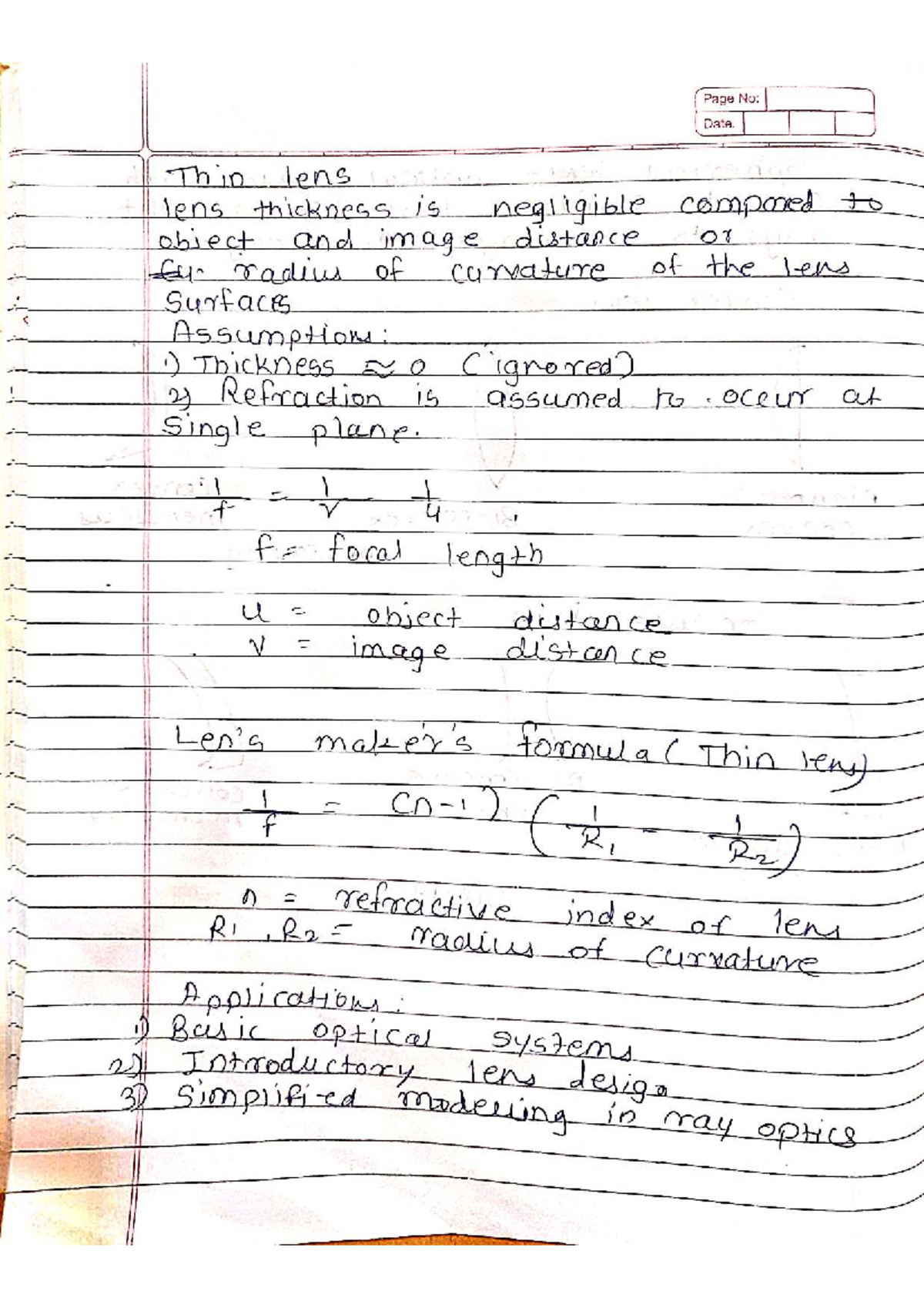 AO 1 - Thin and Thick Lens Optics Notes - Studocu