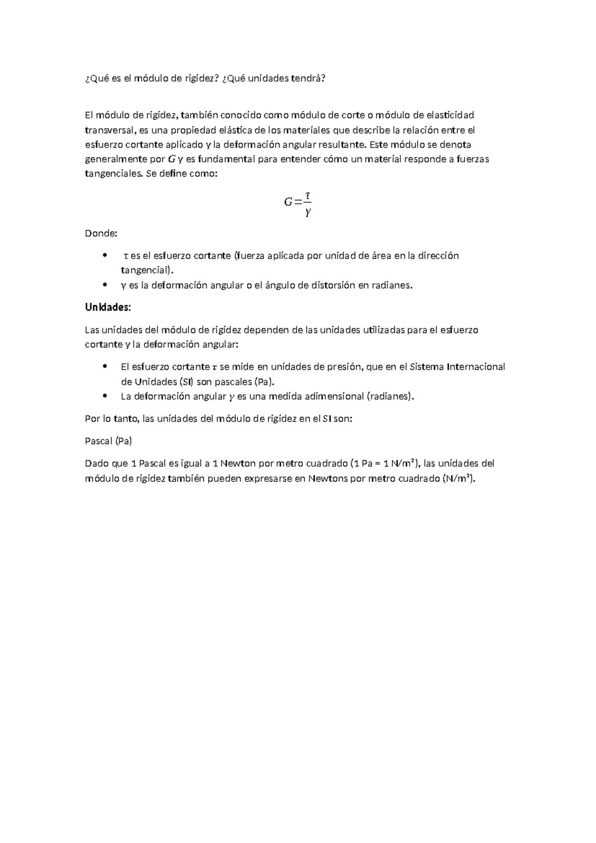 LAB. Física 2 - Módulo de Rigidez: Definición y Unidades - Studocu