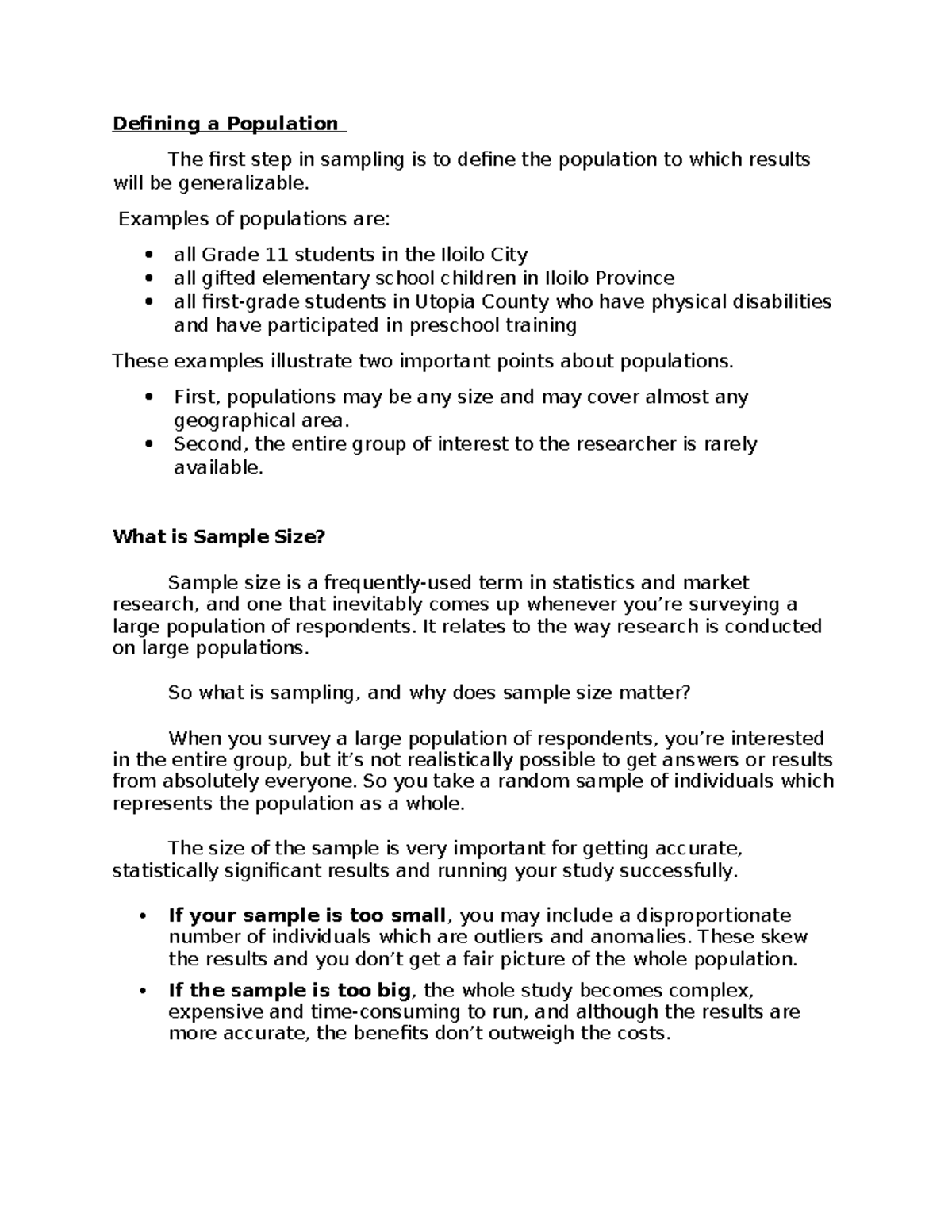 Sampling Methods in Statistics: Understanding Size and Types - Studocu