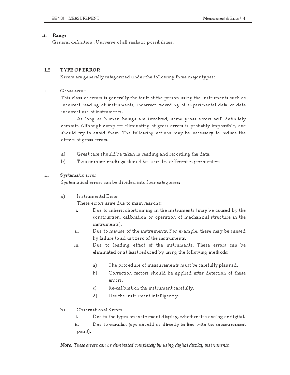 Error in Measurements: Analysis and Findings for Course Code MATH101 ...