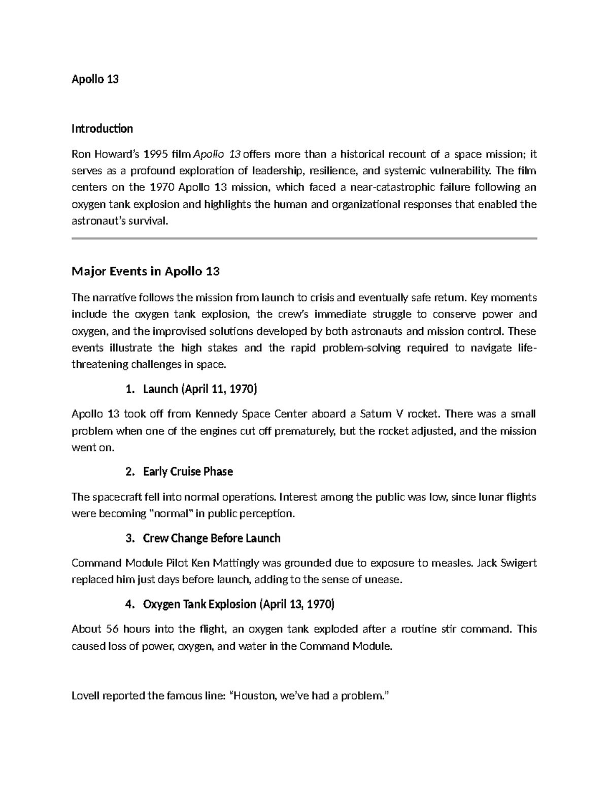 Apollo 13 - Final Exam Notes on Leadership & Crisis Management - Studocu