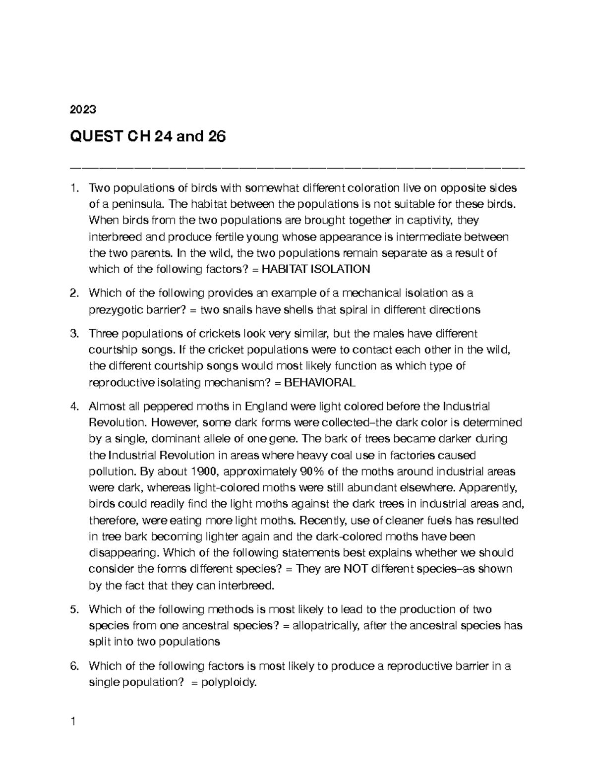 CH 24 and 26 - Quest practice questions - 2023 QUEST CH 24 and 26 - Studocu
