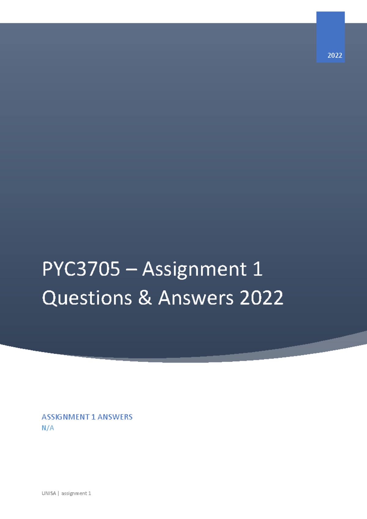 PYC3705 - Answers to Assignment 1 2022 - PYC3705 - PYC3705 – Assignment ...