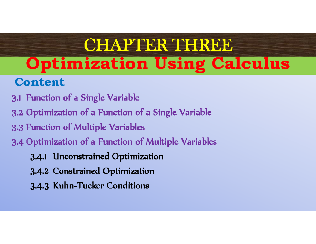 Chapter 3 Optimization Using Calculus - CHAPTER THREE Content 3 . 1 ...