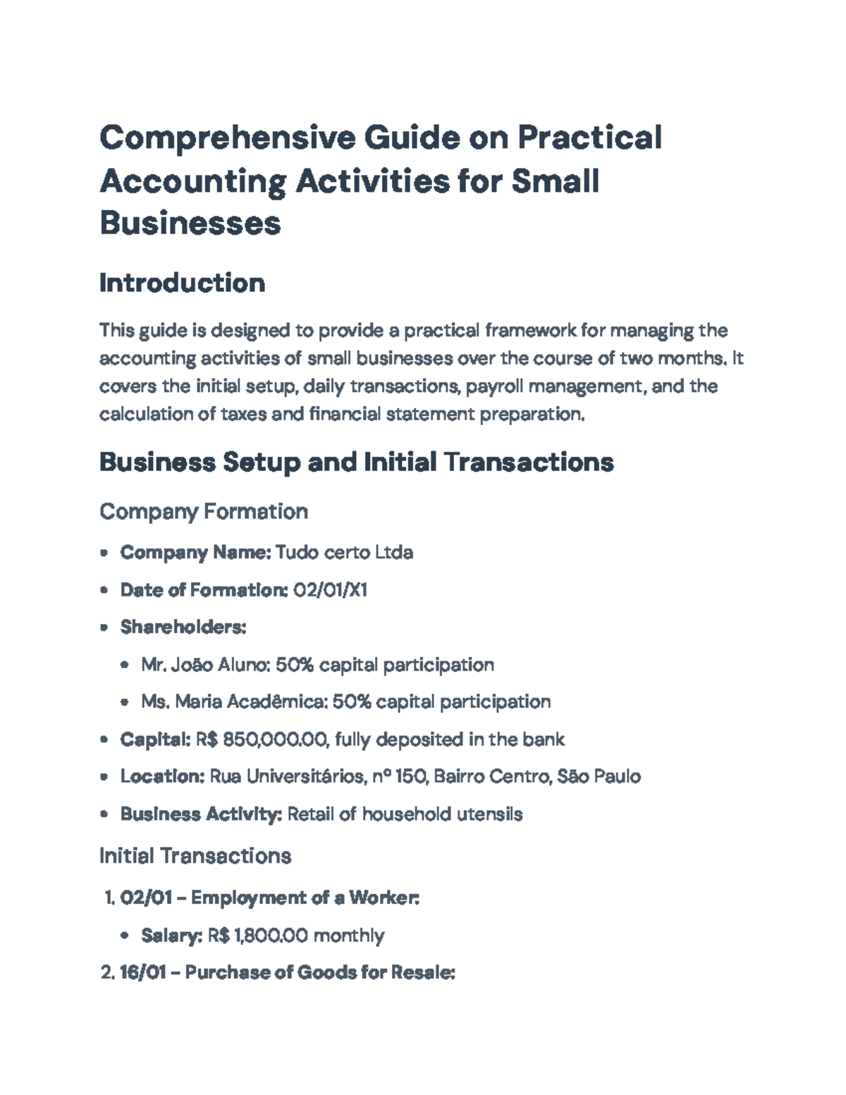 Comprehensive Guide to Accounting Activities for Small Businesses (ACCT ...