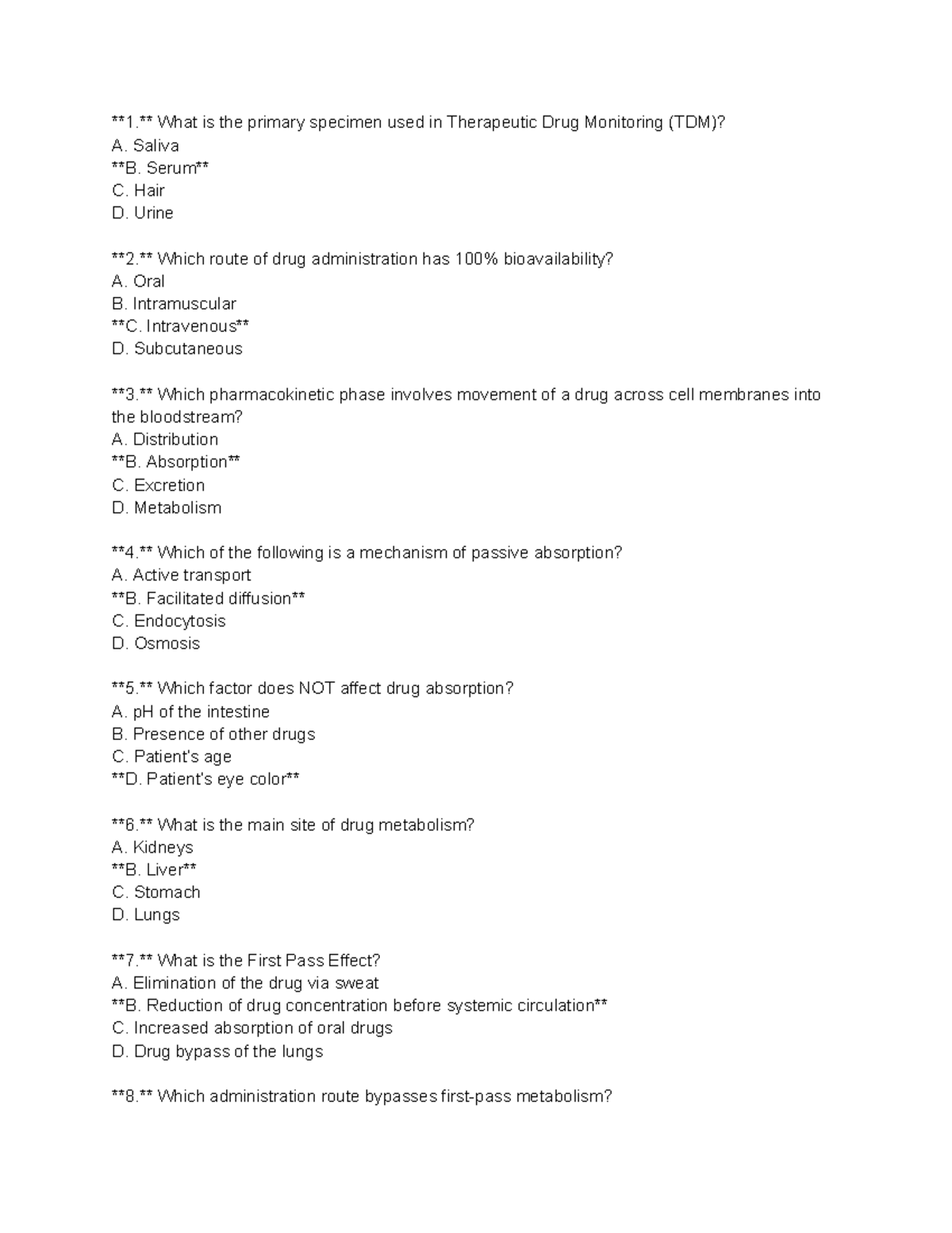 Pharmacokinetics and Drug Monitoring: Key Concepts and Questions - Studocu