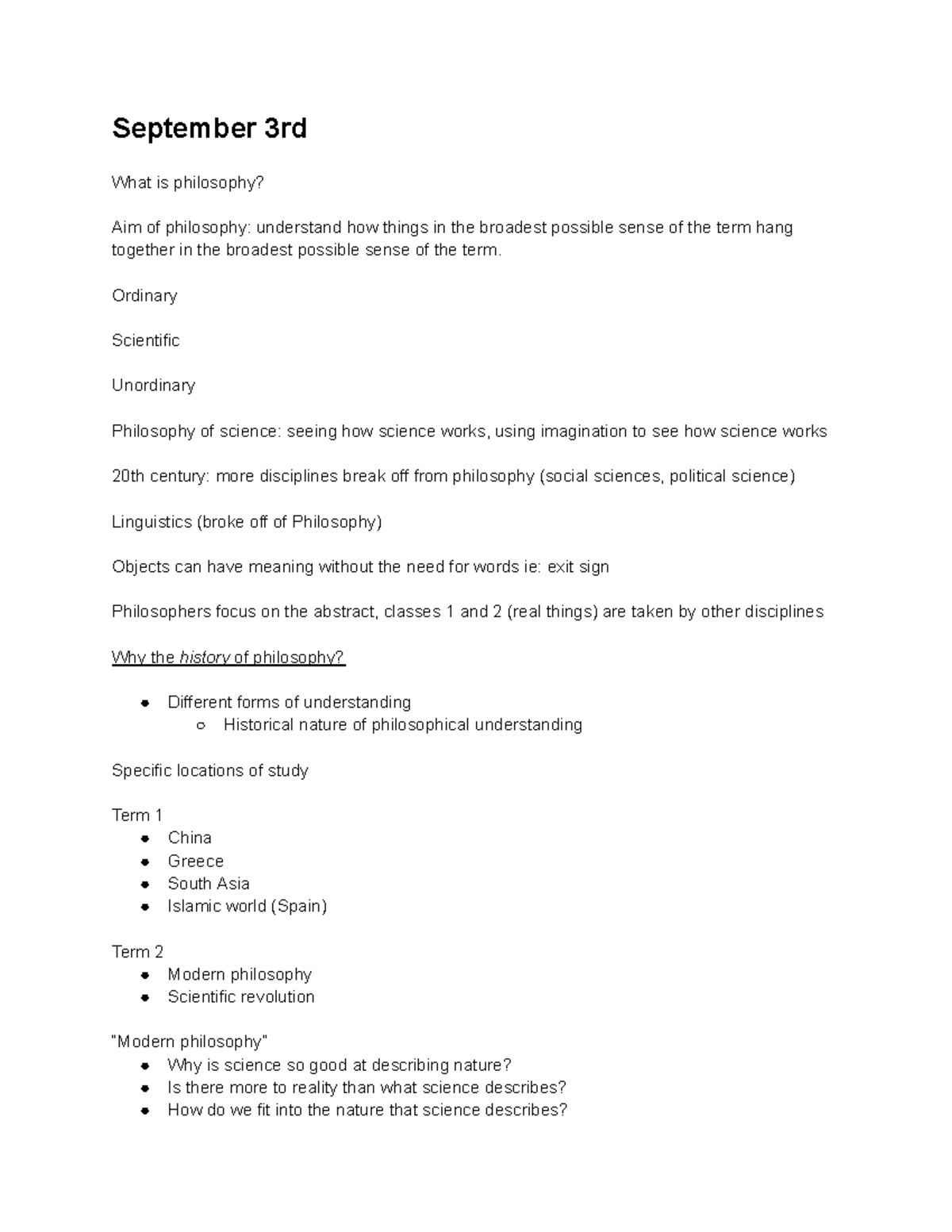 Philosphy (historical) - Notes - September 3rd What is philosophy? Aim ...
