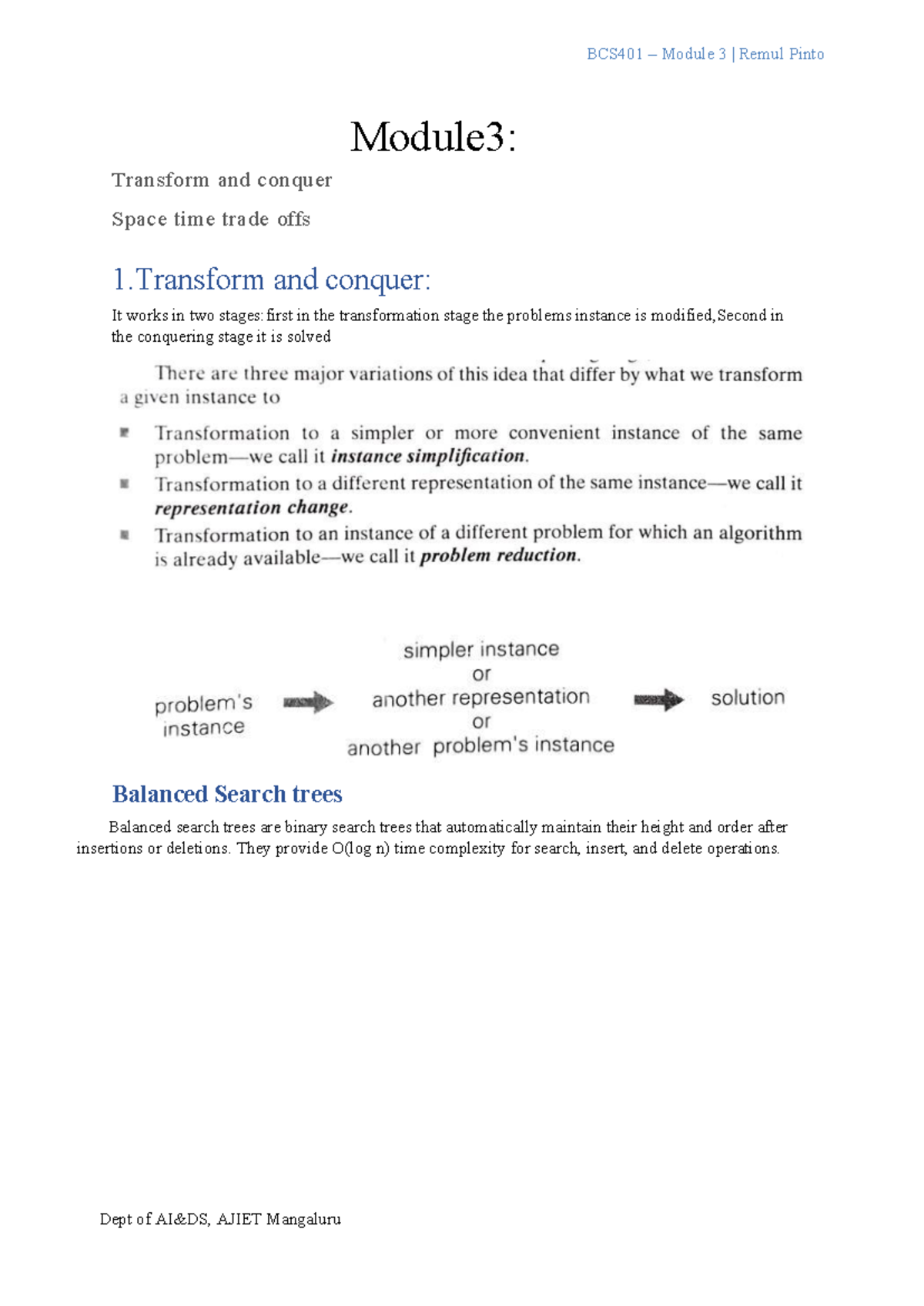 BCS401 Module 3: Transform and Conquer - AVL Trees & Heaps - Studocu