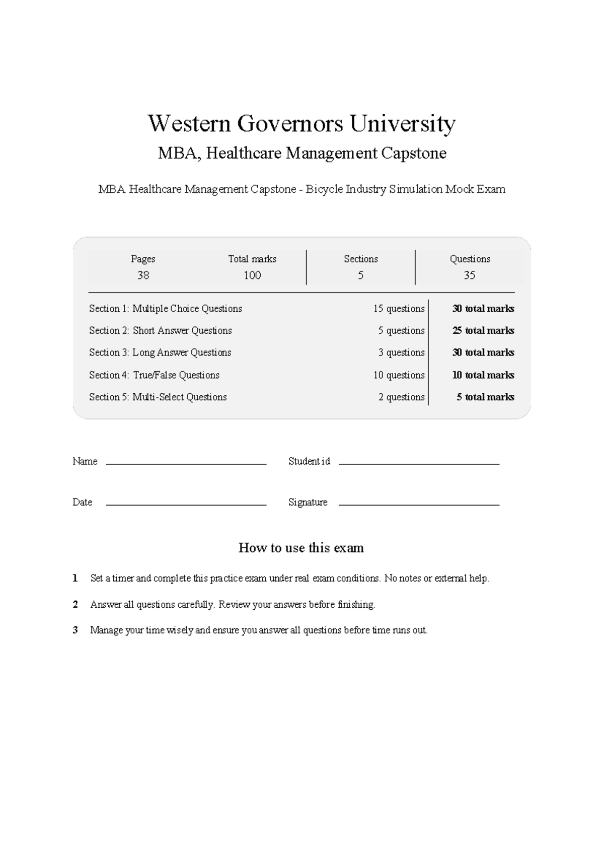 MBA Healthcare Management Capstone: Bicycle Industry Simulation Mock ...